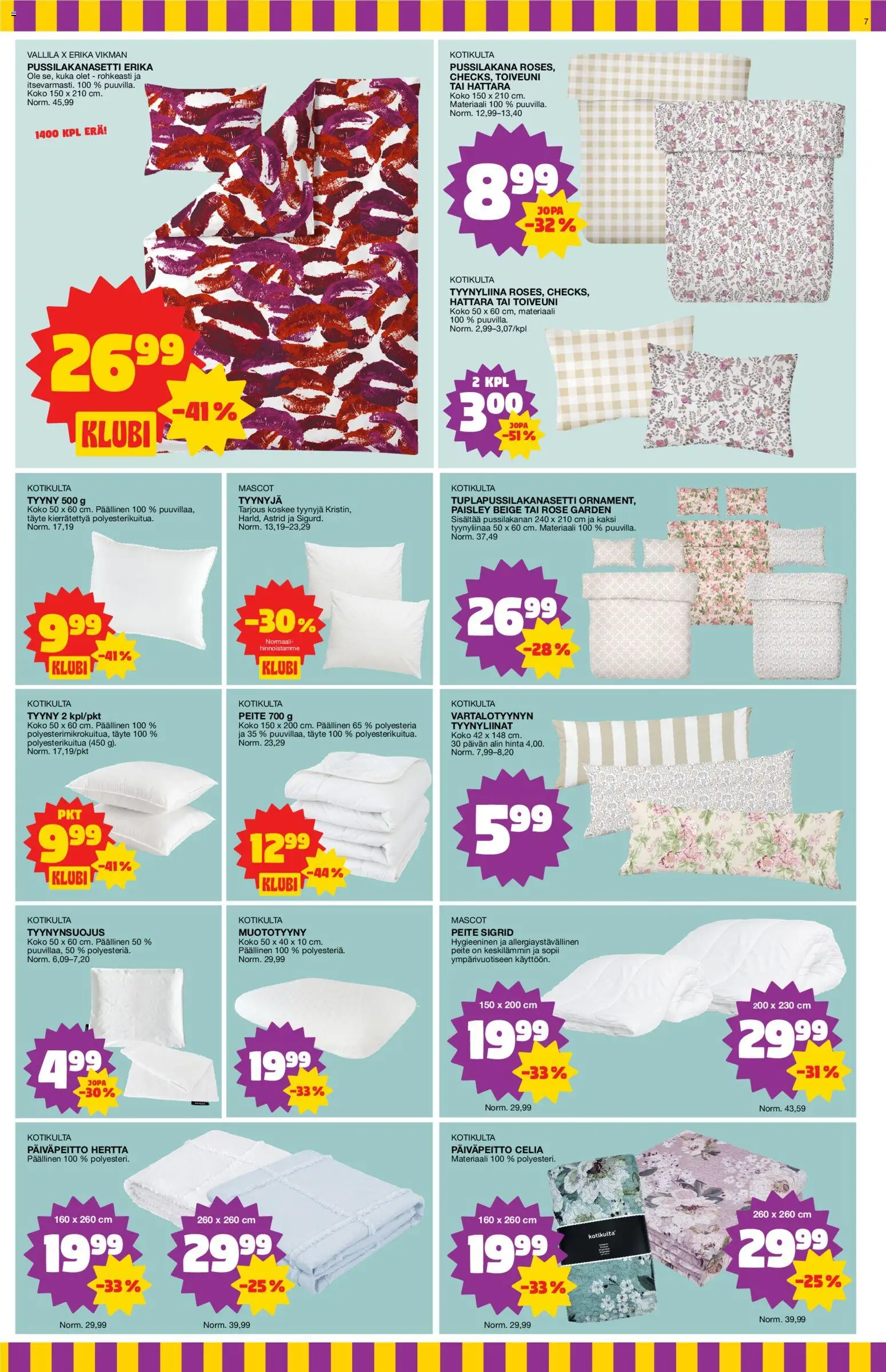 Tokmanni tarjoukset – voimassa 02.02.2026 alkaen | Sivu: 7 | Tuotteet: Pussilakanasetti, Tyyny, Tyynyliina