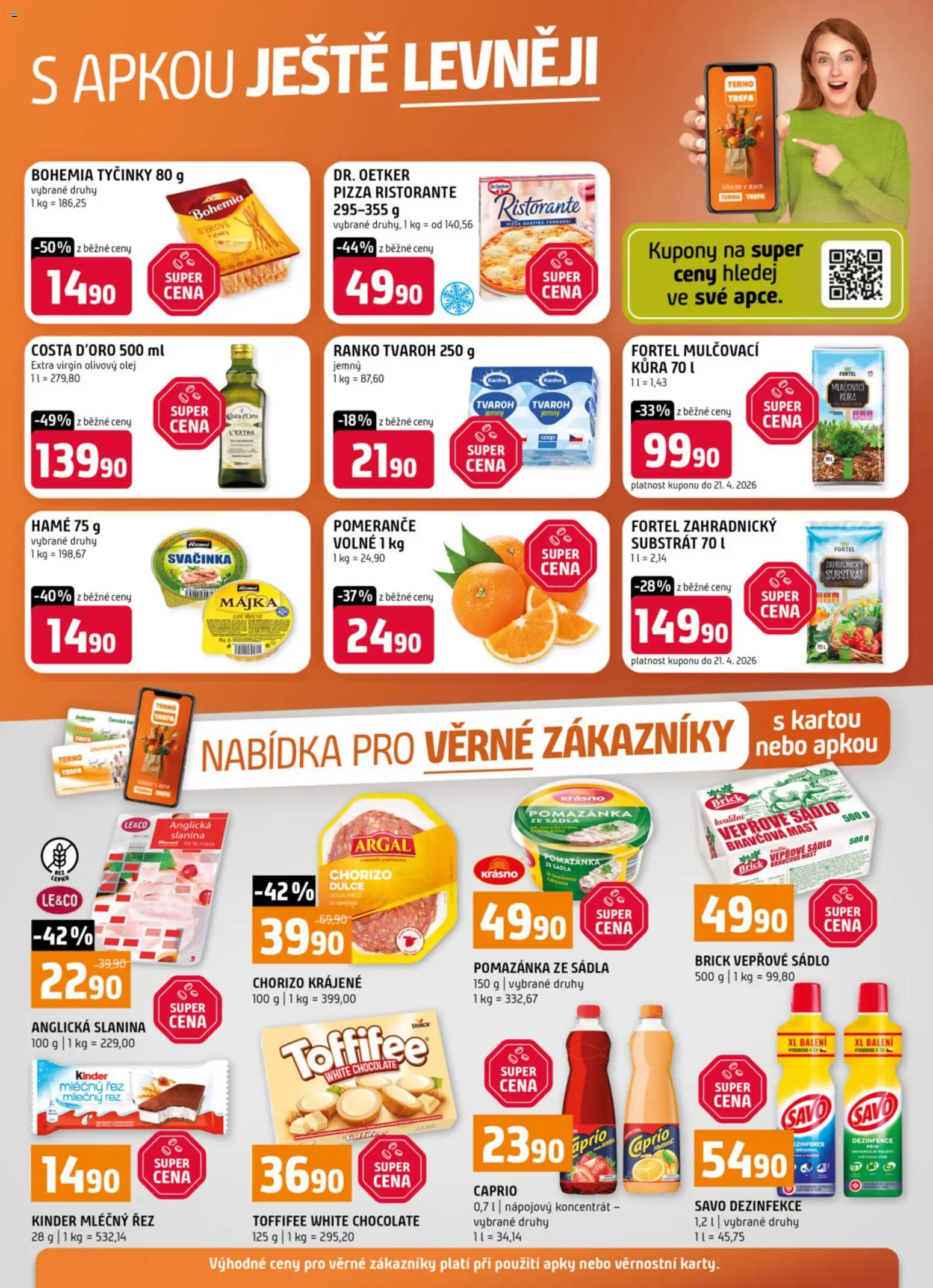 Terno leták - Nabídka pro věrné zákazníky od 08.04.2026 | Strana: 1 | Produkty: Sádlo, Pomeranče, Toffifee, Anglická slanina