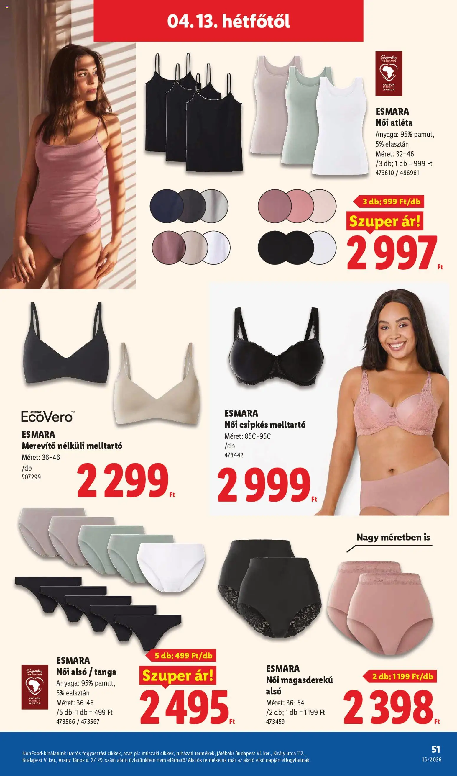 Lidl akciós ujság - amely érvényes a következő dátumtól: 09.04.2026 | Oldal: 51 | Termékek: Női alsó, Atléta, Játékok, Melltartó