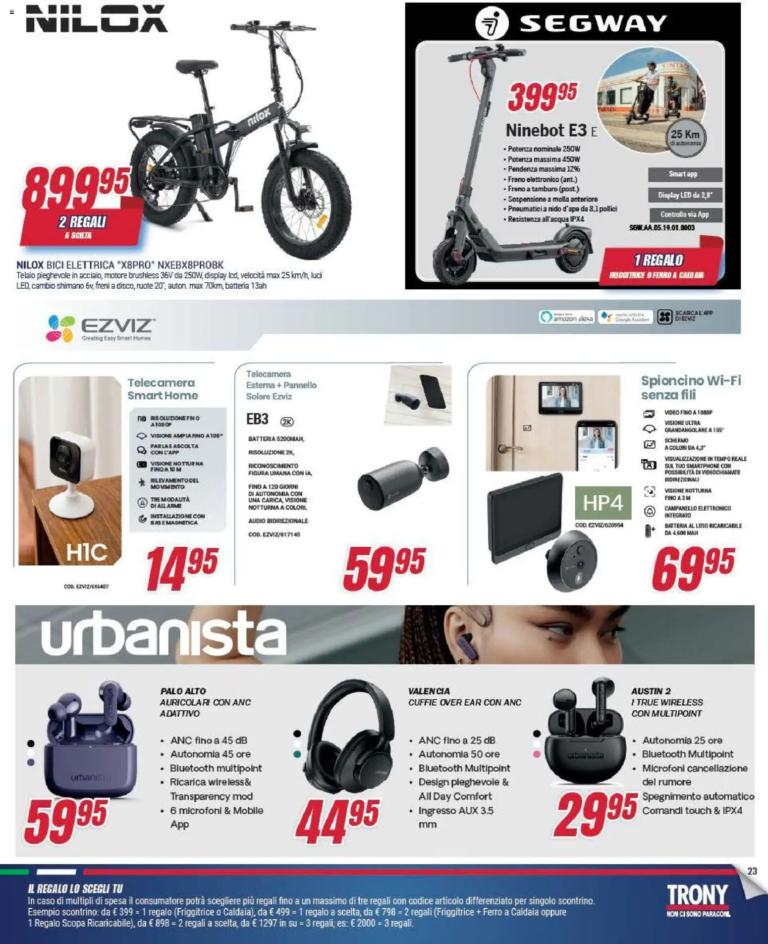 Volantino Trony del 09.04.2026 | Pagina: 23 | Prodotti: Schermo, Video, Cuffie, Bici elettrica