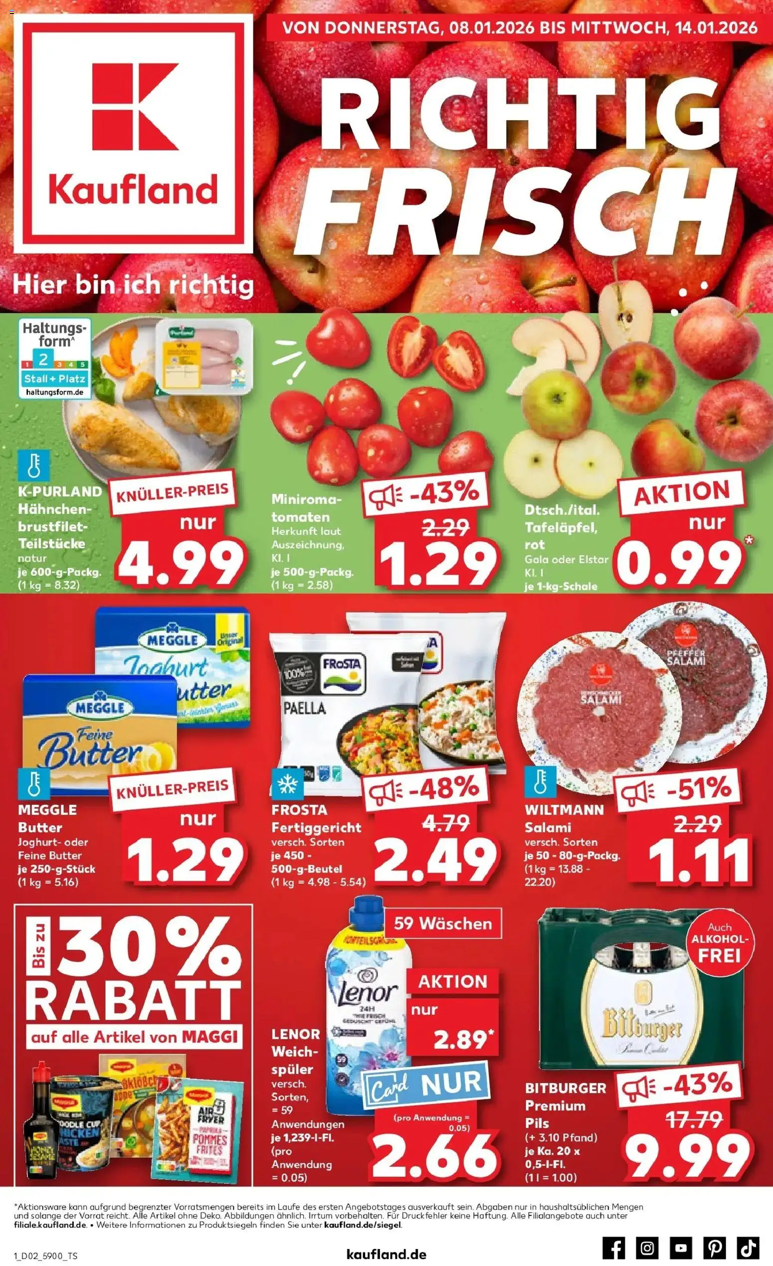 Kaufland prospekt Herzberg (Elster)	 – gültig ab 08.01.2026 | Seite: 1 | Produkte: Lenor, Bitburger, Hahnchen, Frosta