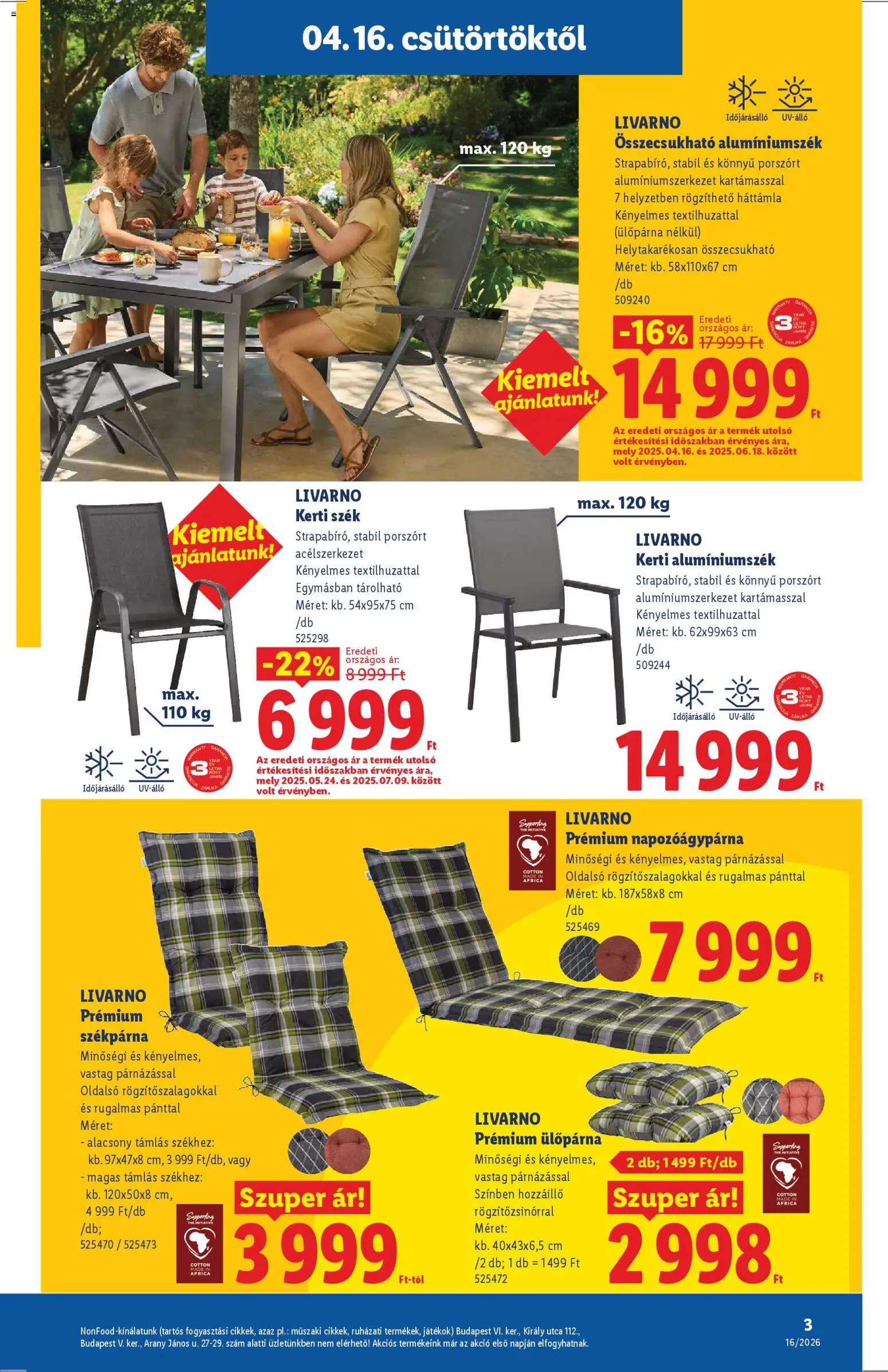 Lidl akciós ujság - amely érvényes a következő dátumtól: 16.04.2026 | Oldal: 3 | Termékek: Játékok, Kerti szék, Szék, Ülőpárna