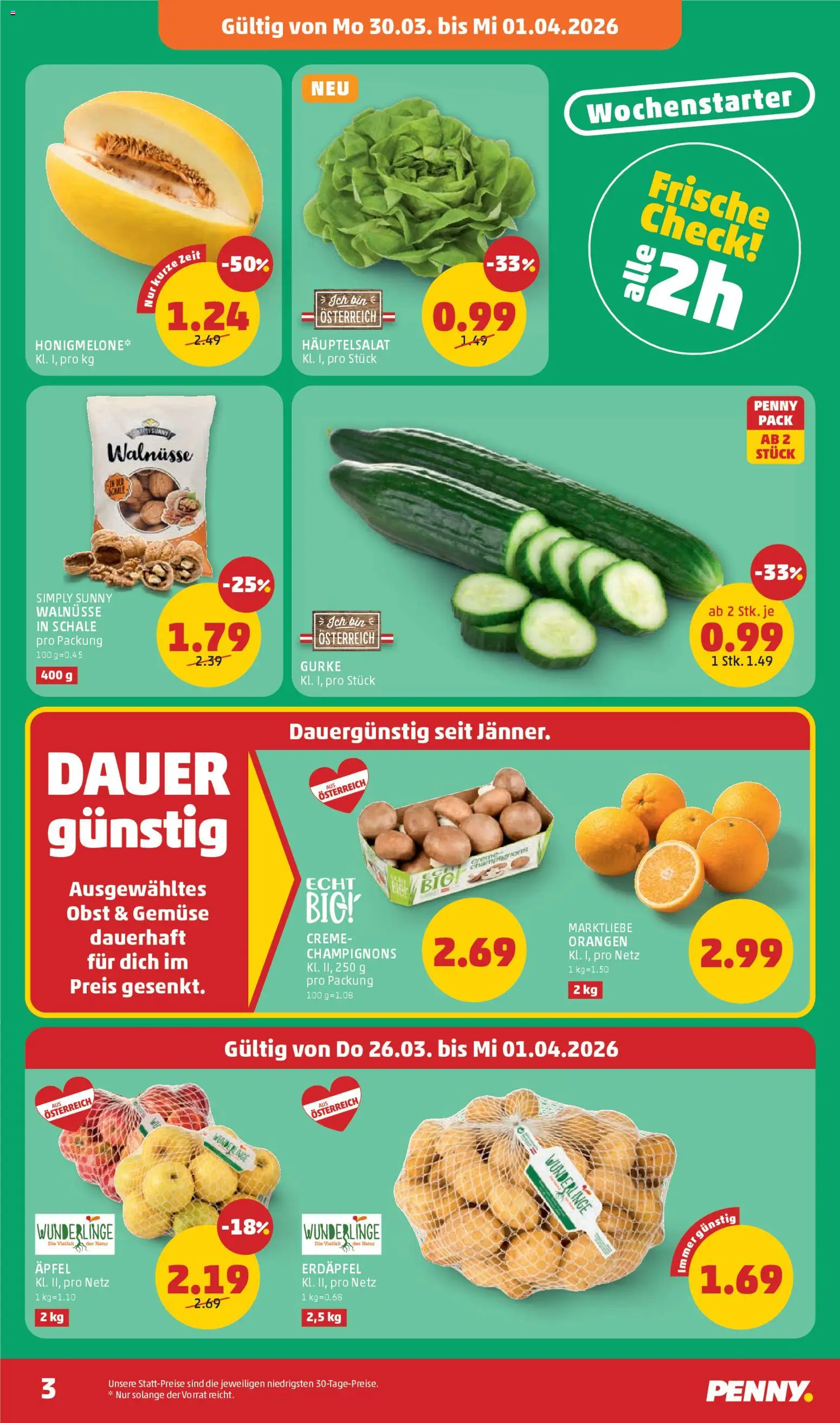 Penny Markt - Flugblatt gültig ab 26.03.2026 | Seite: 3 | Produkte: Gemüse, Creme, Äpfel, Orangen