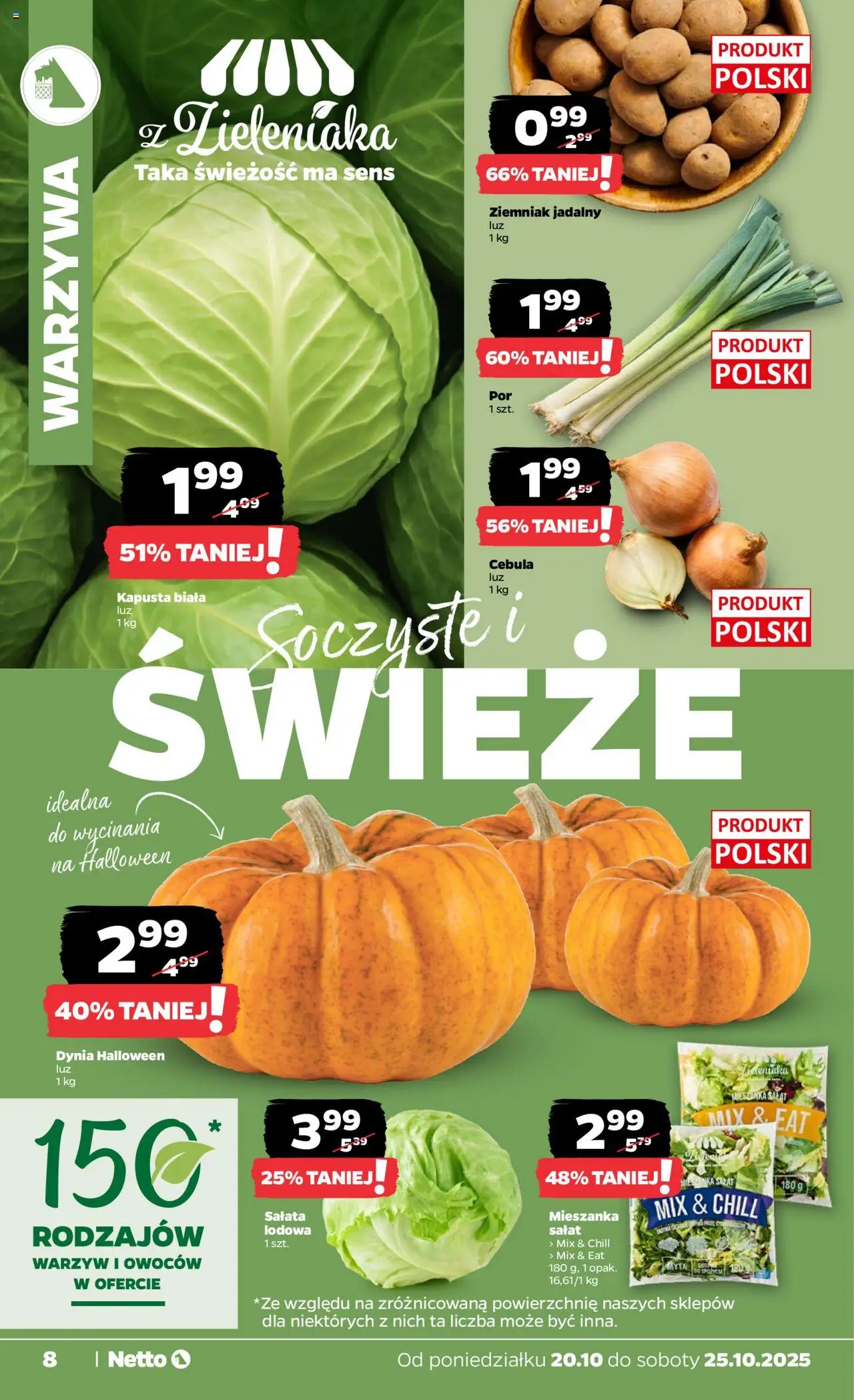 Netto gazetka - Spożywcza od 20.10.2025 | Strona: 8 | Produkty: Kapusta, Dynia, Kapusta biała, Warzywa