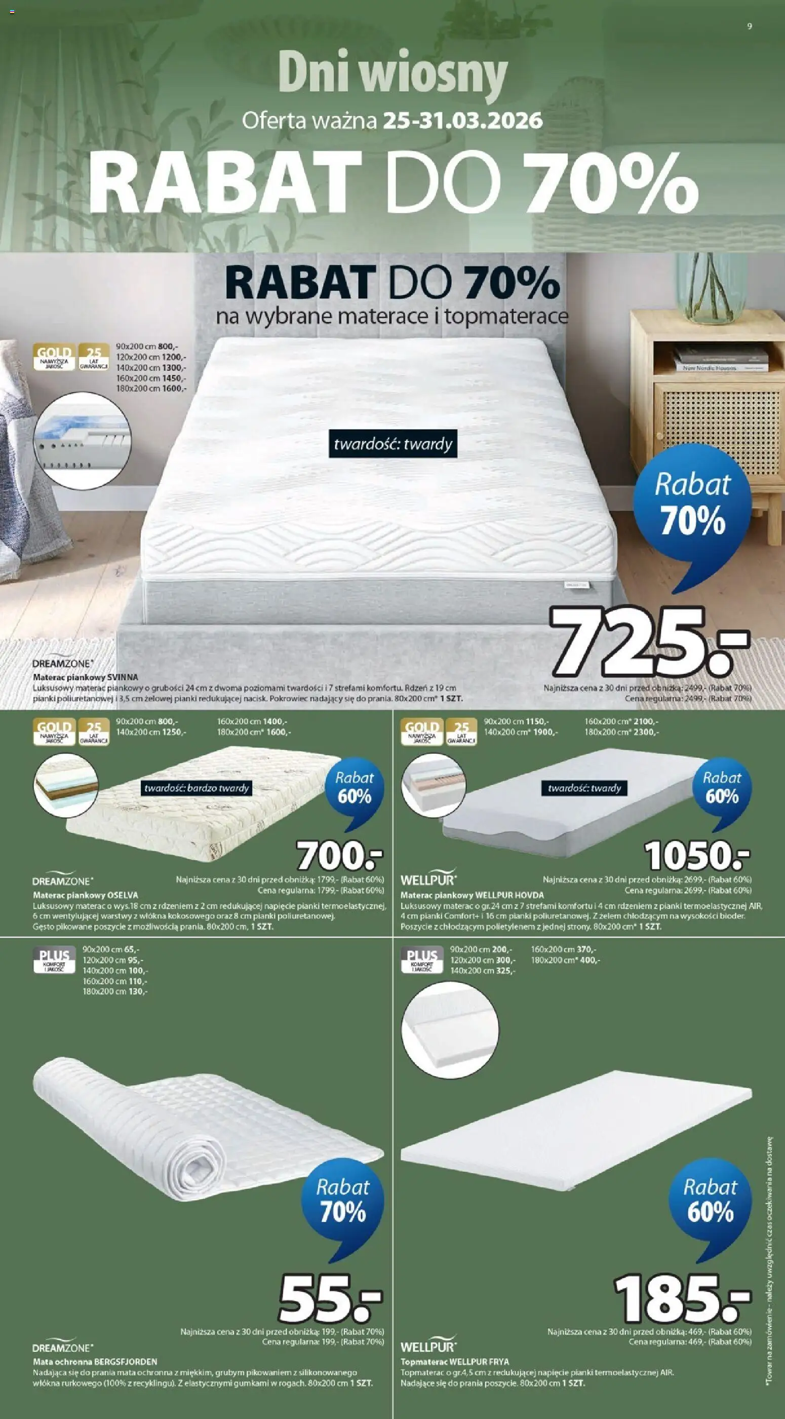JYSK gazetka od 25.03.2026 | Strona: 9 | Produkty: Materac, Pianki