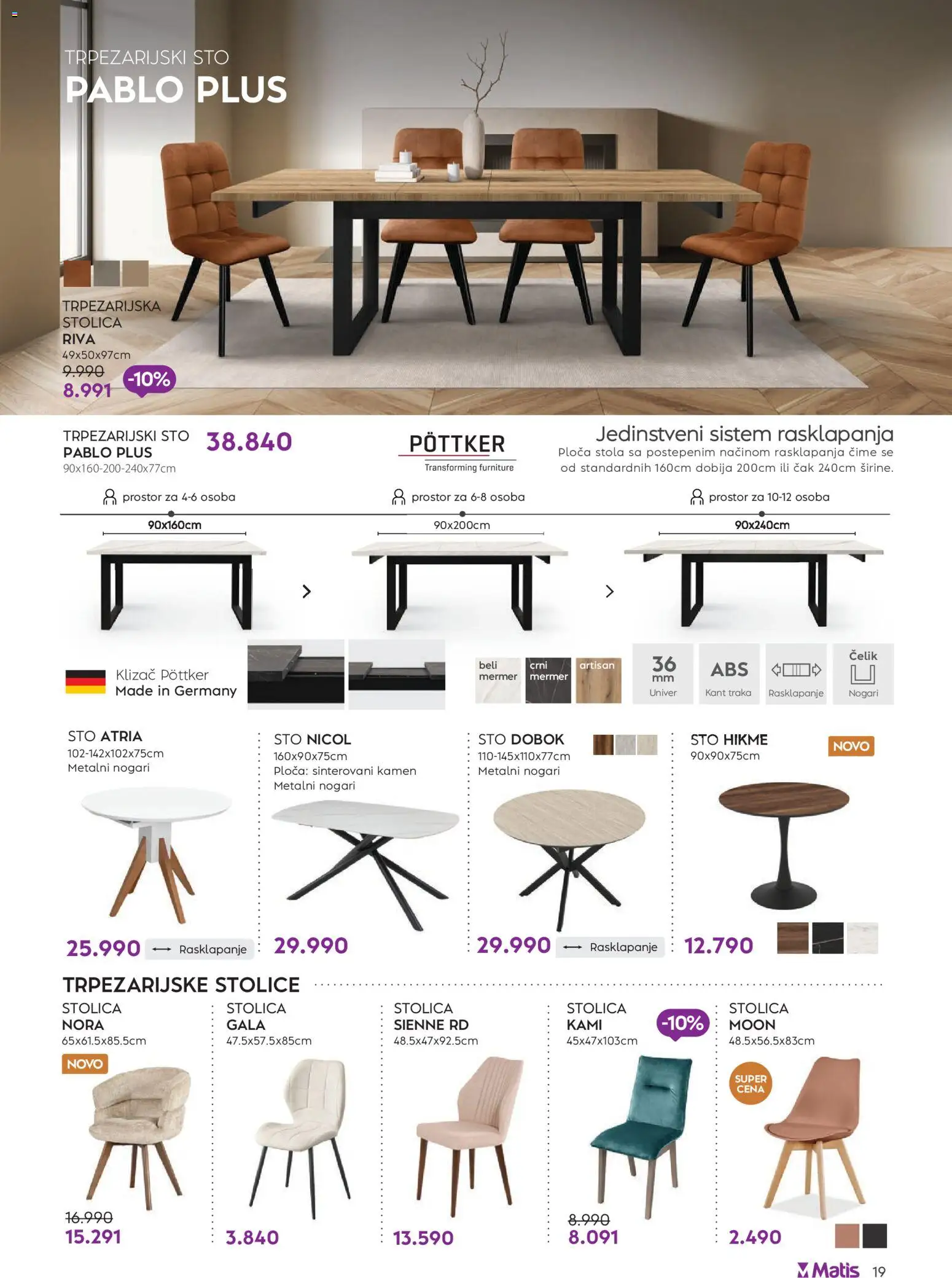 Matis katalog - važi od 01.01.2026 | Strana: 19 | Proizvode: Sto, Stolica, Trpezarijski sto