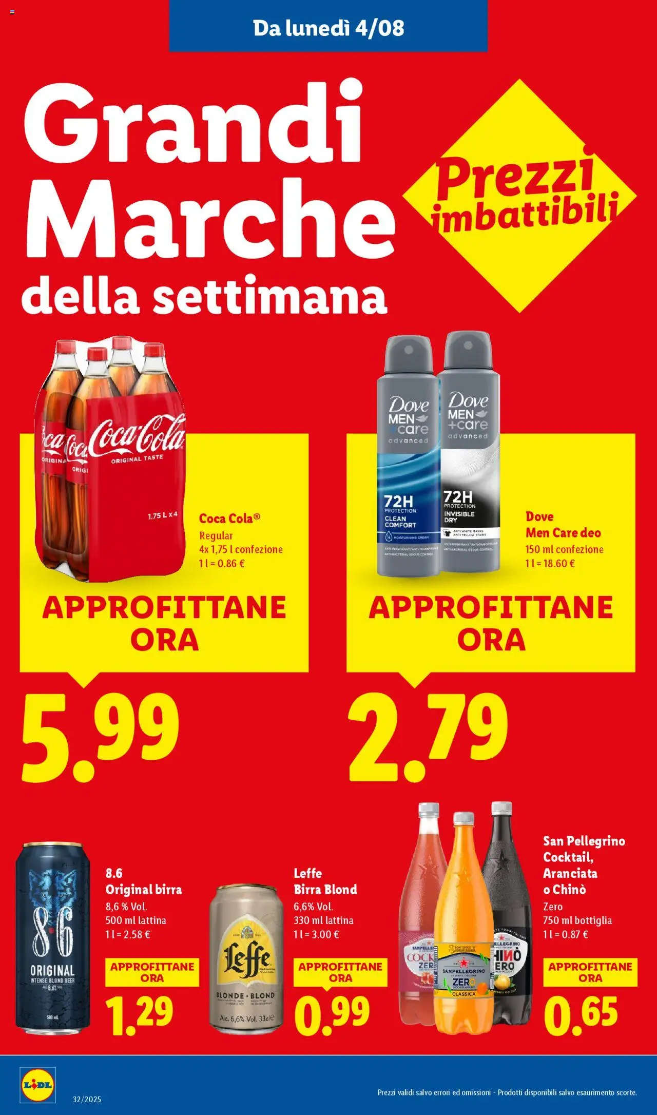 Volantino Lidl del 04.08.2025 | Pagina: 20 | Prodotti: Birra, Bottiglia, Coca Cola