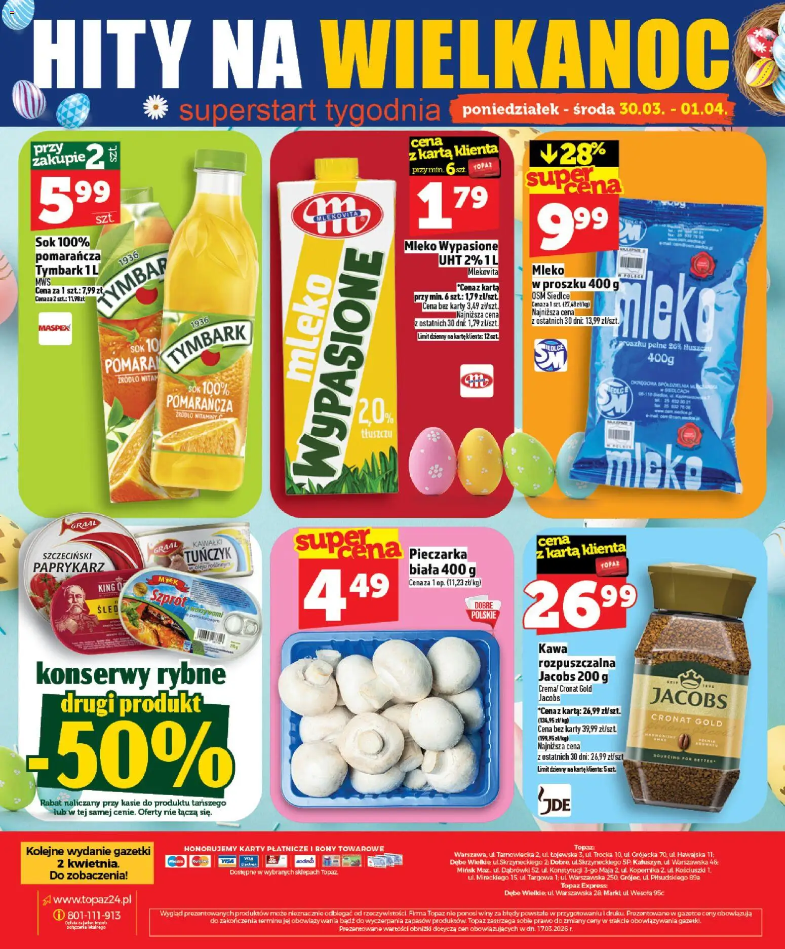 Topaz gazetka - MAZ od 26.03.2026 | Strona: 32 | Produkty: Paprykarz, Mleko w proszku, Mleko, Sok