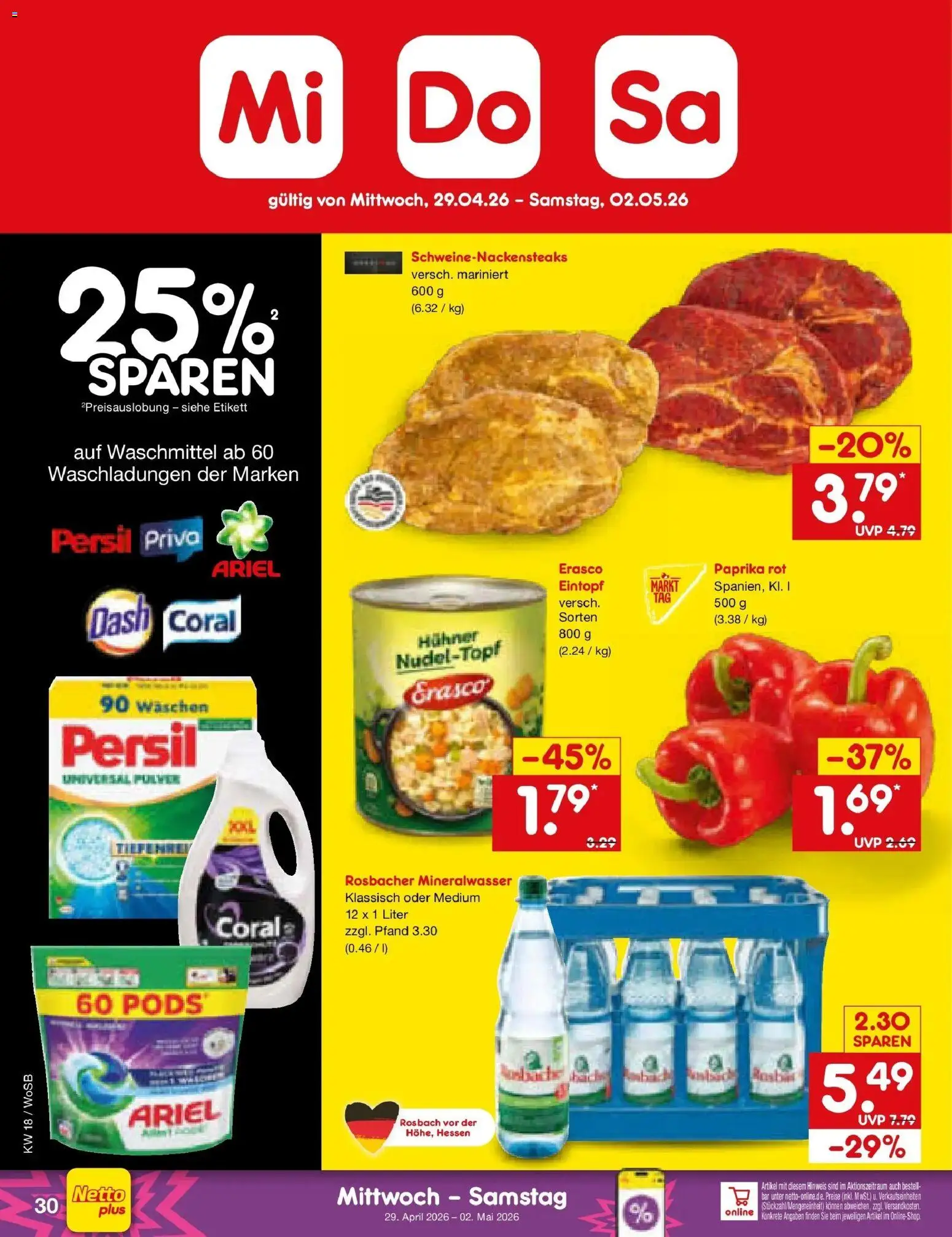 Netto Marken-Discount Prospekt Mannheim	 – gültig ab 27.04.2026 | Seite: 44 | Produkte: Ariel, Coral, Paprika rot, Waschmittel