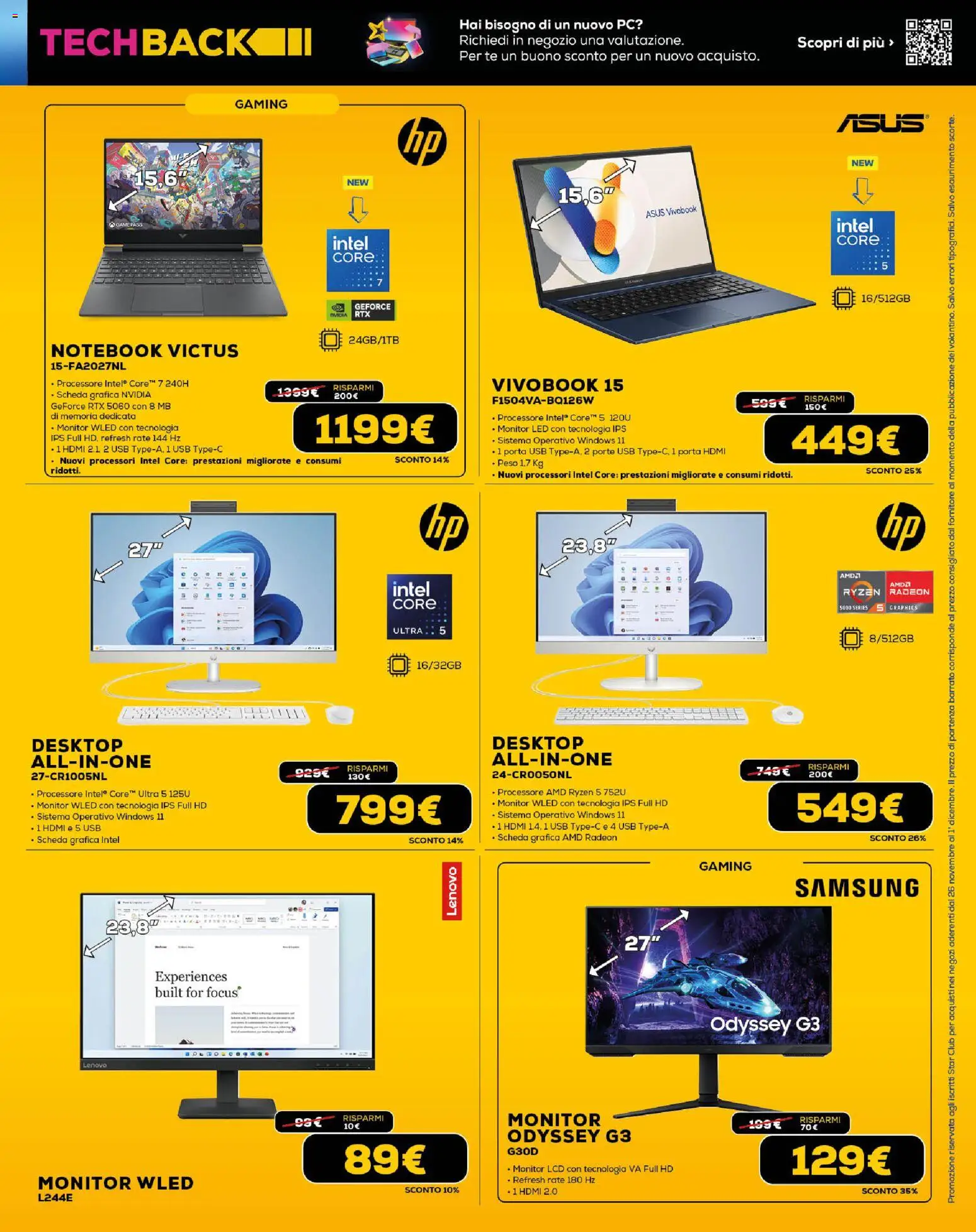 Volantino Euronics del 26.11.2025 | Pagina: 11 | Prodotti: Monitor, PC, USB, Samsung