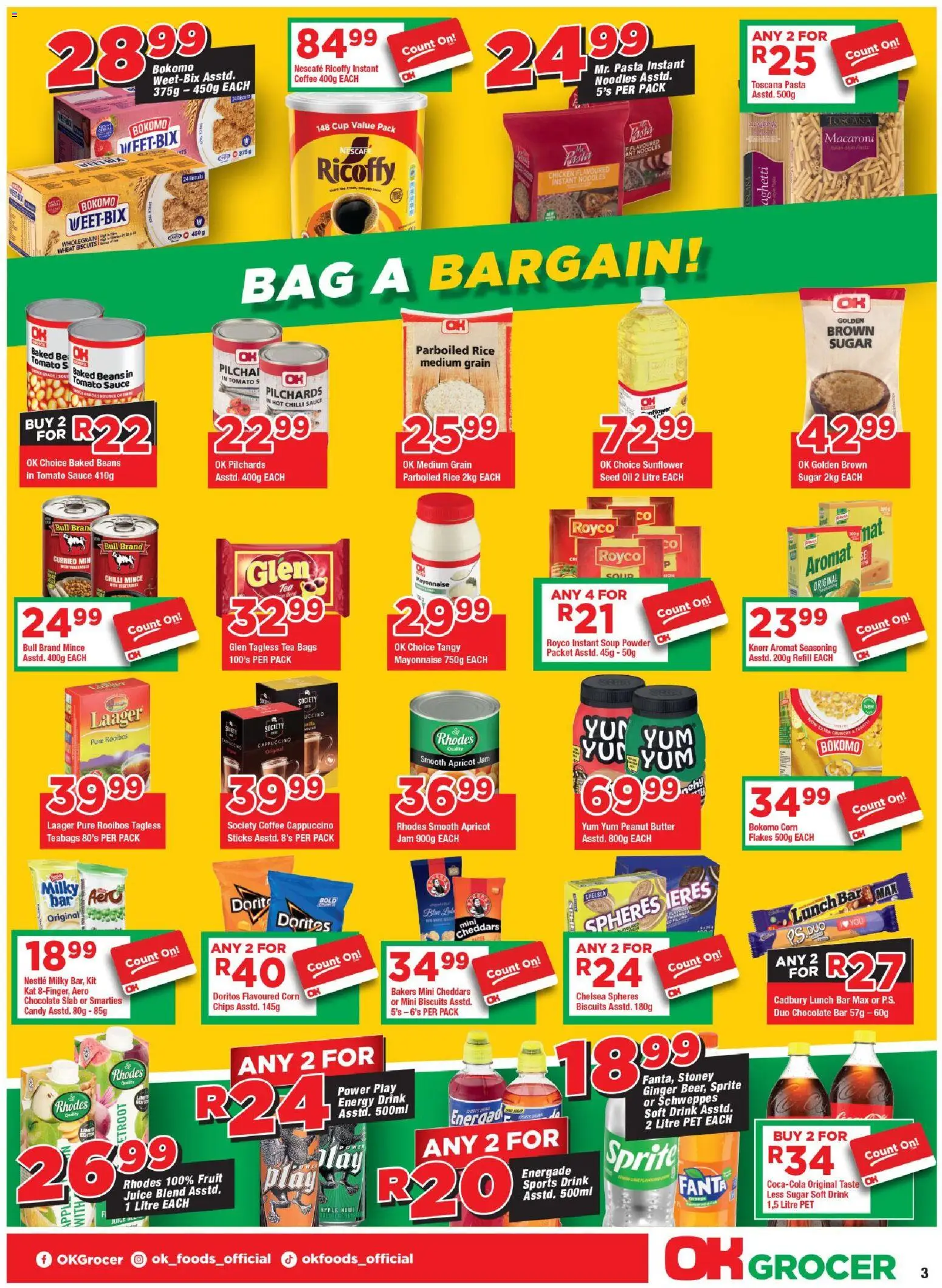 New OK Foods catalogue – valid from 15.04.2026 | Page: 3 | Products: Chicken, Tea, Sauce, Sugar