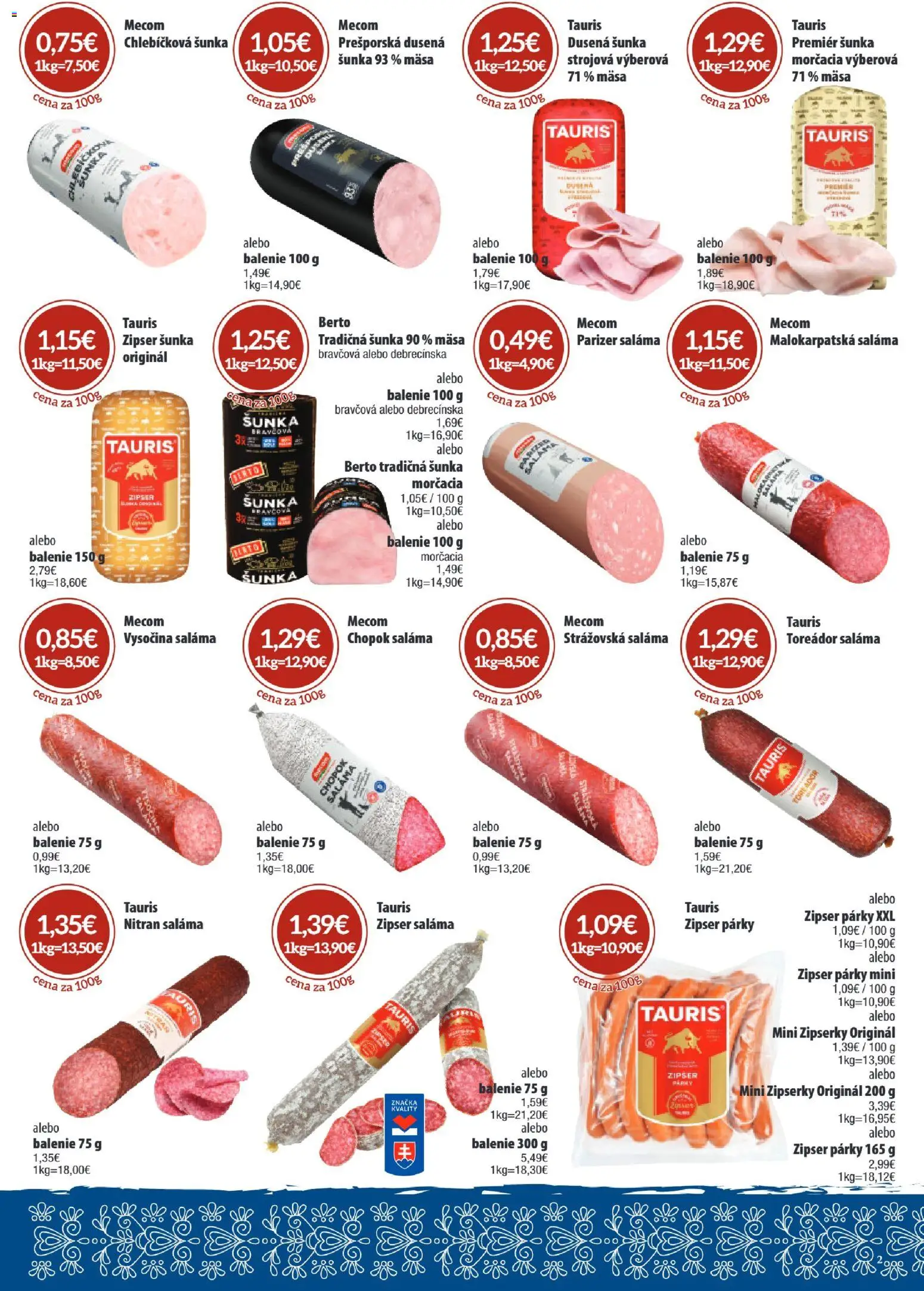 Nové Sintra akcie – leták je platný od 08.01.2026 | Strana: 2 | Produkty: Saláma, Šunka, Párky