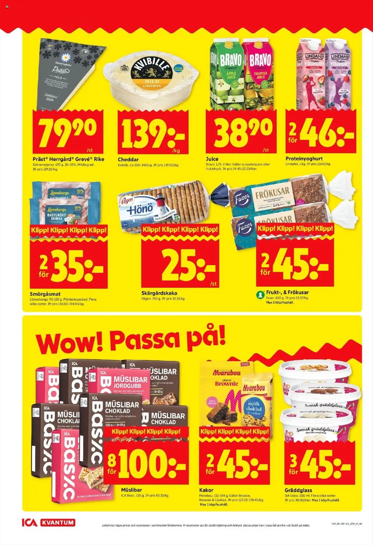 ICA Kvantum reklamblad aktuell från 22.09.2025 | Sida: 8 | Produkter: Galler, Cheddar, Choklad, Skinka