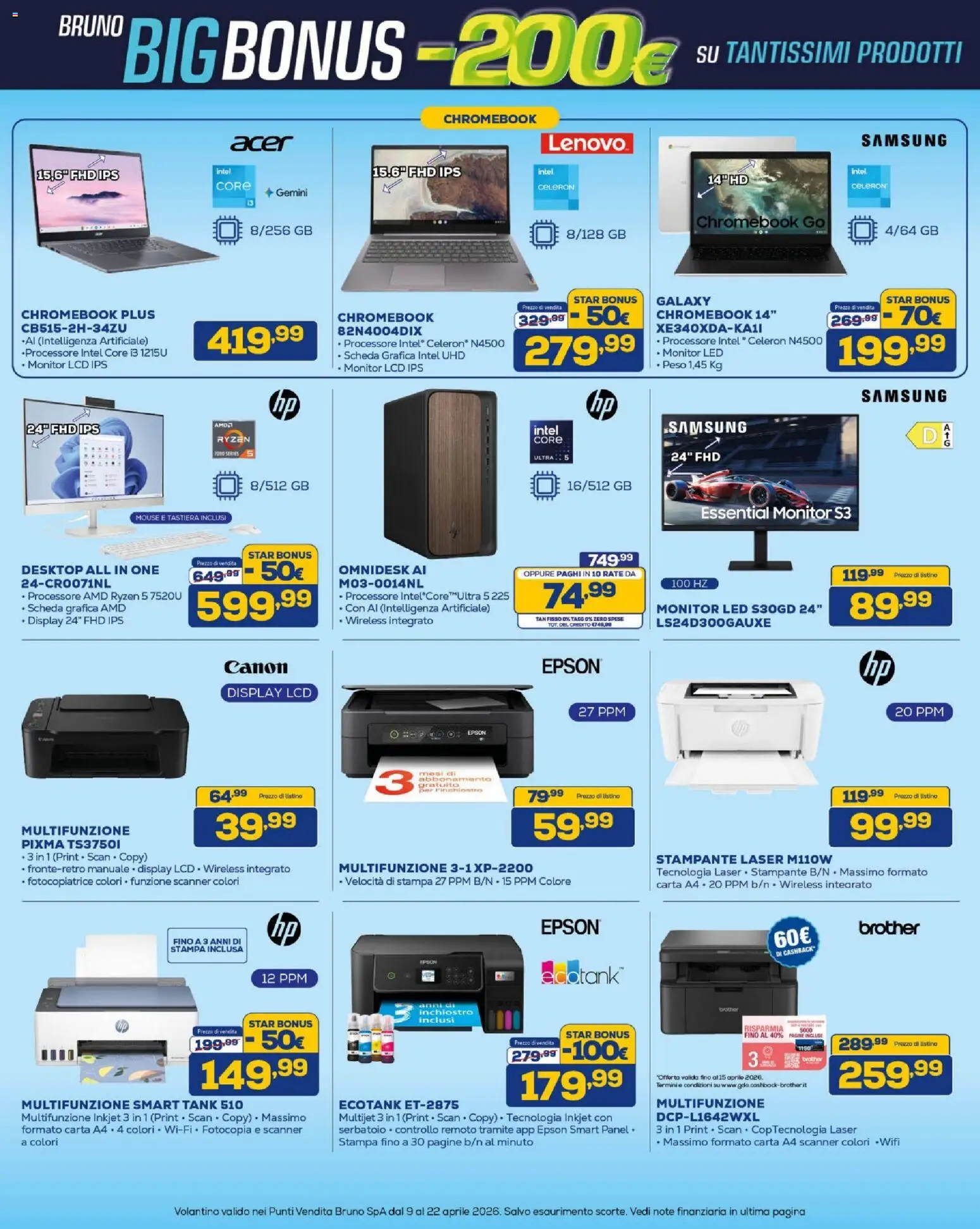 Volantino BRUNO del 09.04.2026 | Pagina: 17 | Prodotti: Stampante, Tastiera, Stampa, Samsung
