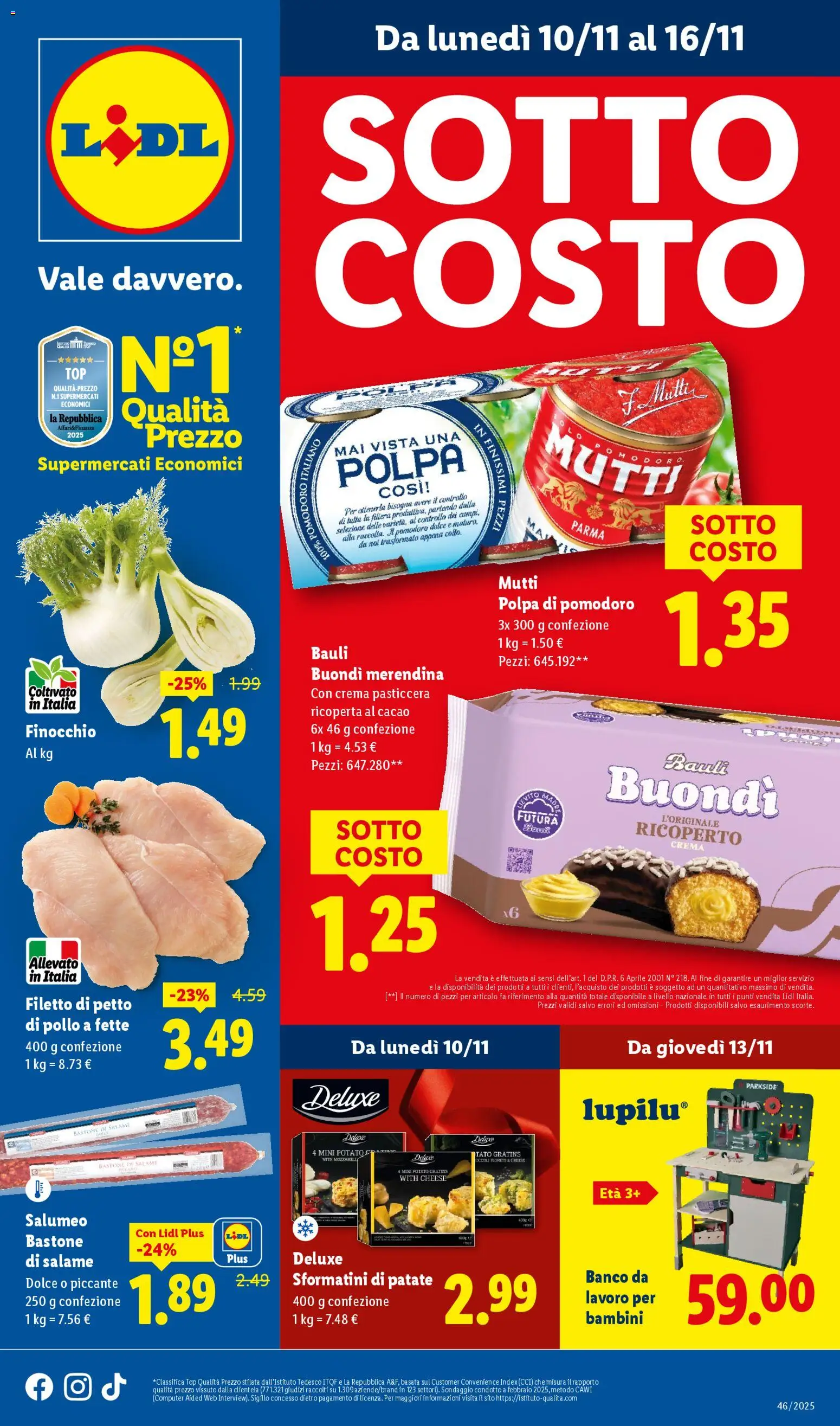 Volantino Lidl del 10.11.2025 | Pagina: 1 | Prodotti: Petto di Pollo, Crema, Pomodoro, Cacao