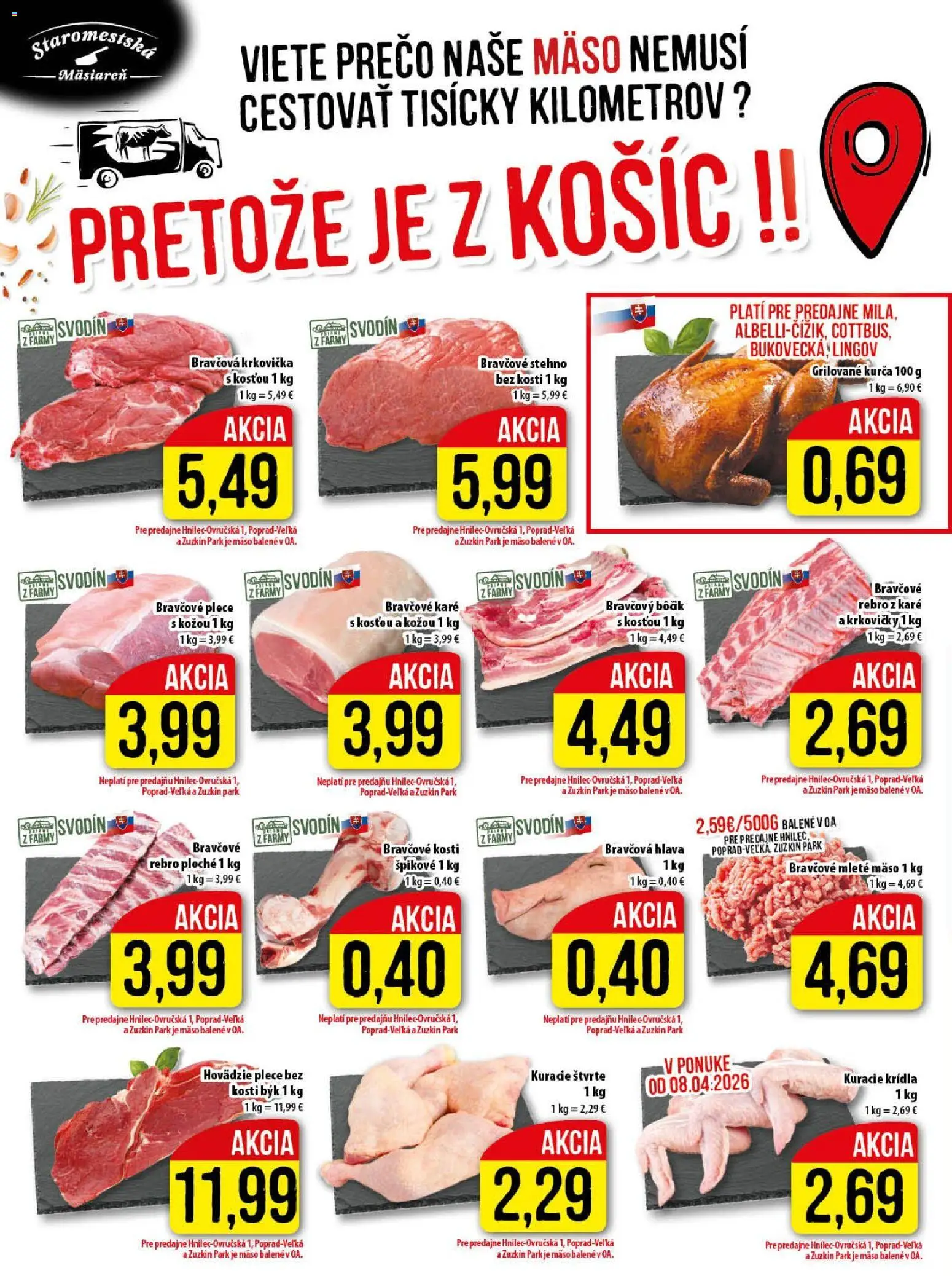 Nové Klas akcie – leták je platný od 07.04.2026 | Strana: 4 | Produkty: Bravčové plece, Krkovička, Mleté mäso, Kuracie krídla