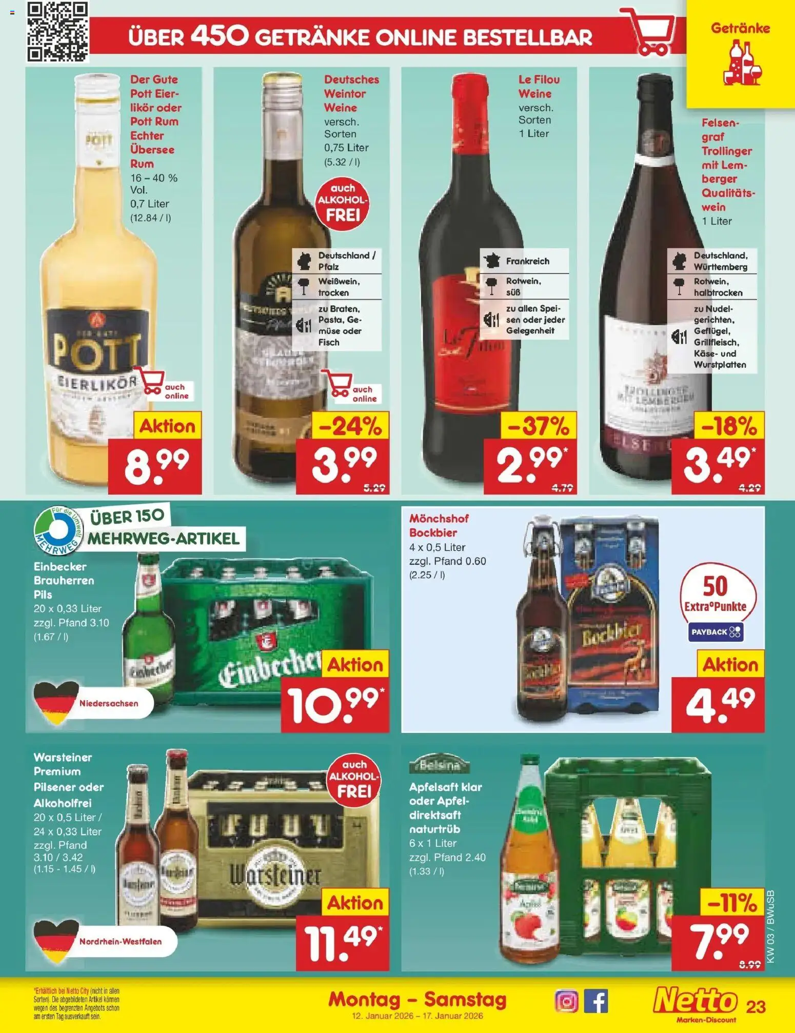 Netto Marken-Discount prospekt Stemwede-Dielingen	 – gültig ab 12.01.2026 | Seite: 23 | Produkte: Le filou, Käse, Fisch, Wein