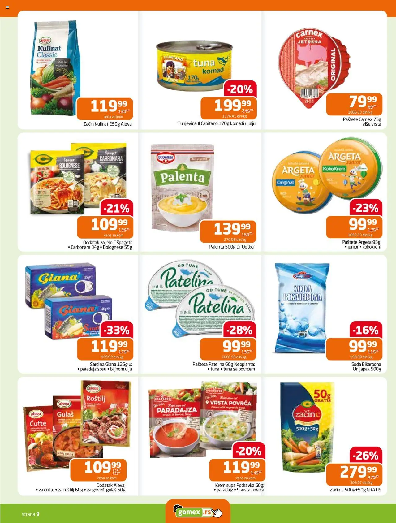 Gomex katalog - važi od 04.06.2025 | Strana: 9 | Proizvode: Špageti, Pašteta, Roštilj, Sardina