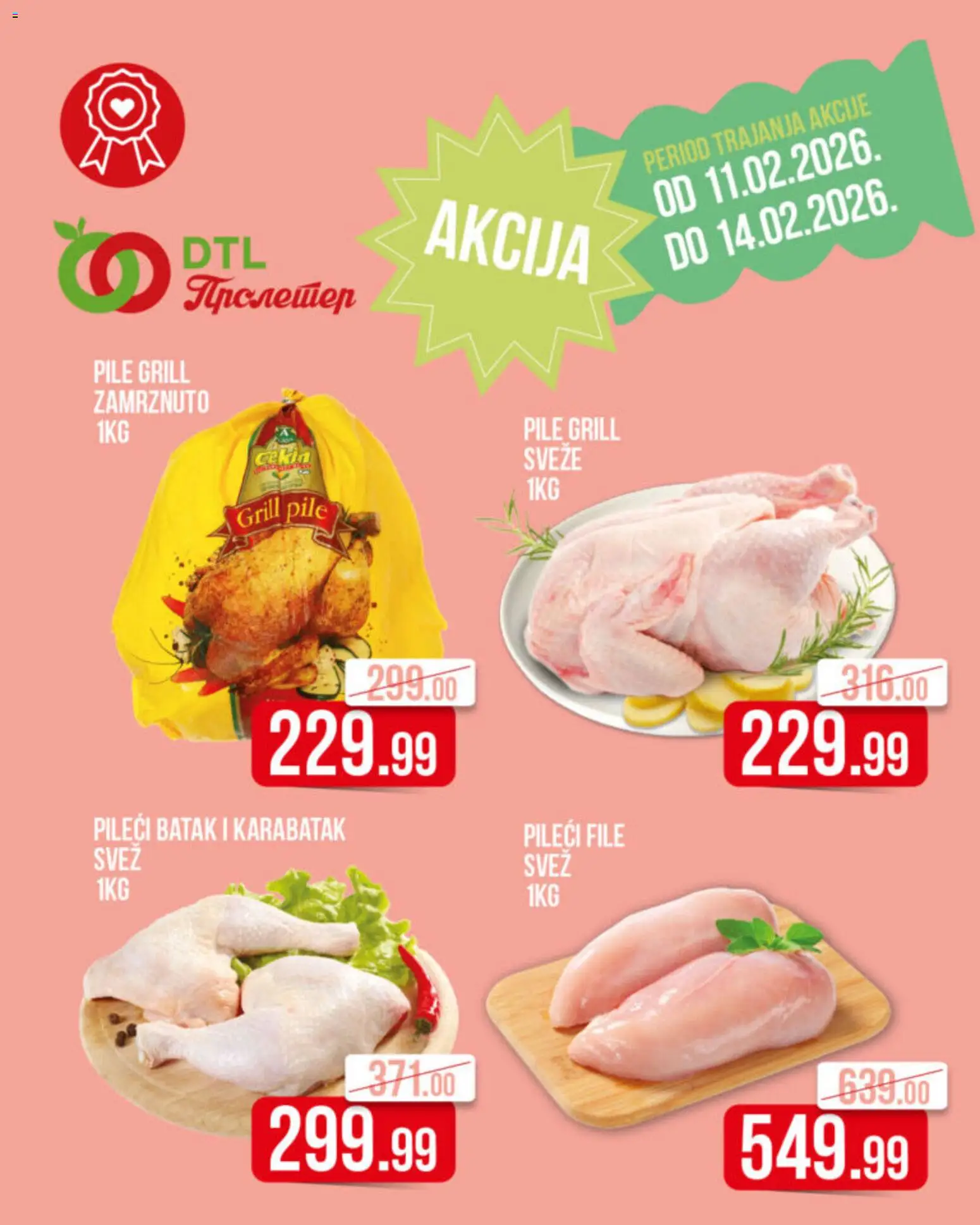 Metalac Proleter katalog - važi od 11.02.2026 | Strana: 1 | Proizvode: Pileći file, Pile, Pileći batak, Grill pile