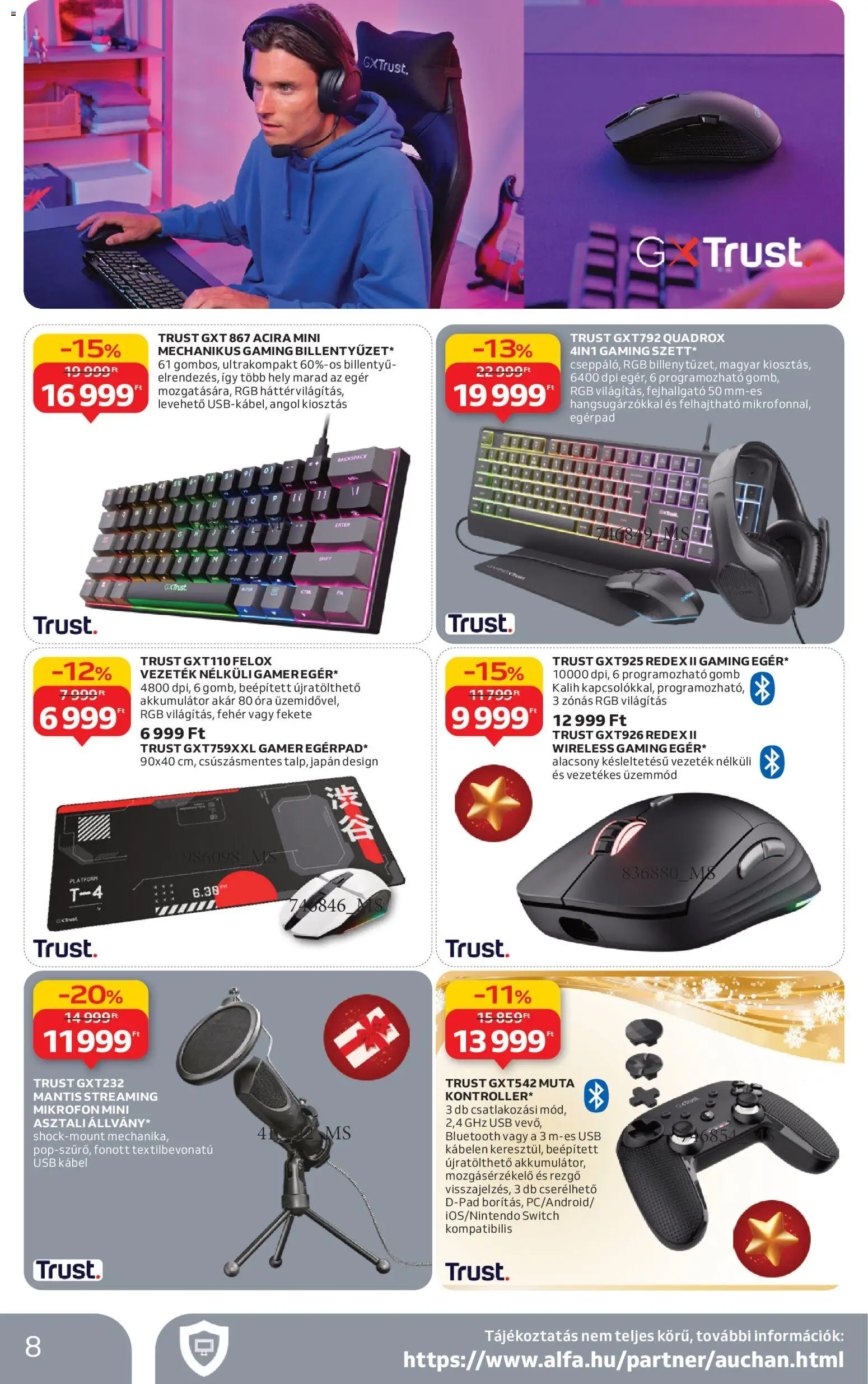 Auchan akciós ujság - amely érvényes a következő dátumtól: 20.11.2025 | Oldal: 8 | Termékek: Egér, Fejhallgató, Mikrofon, Akkumulátor