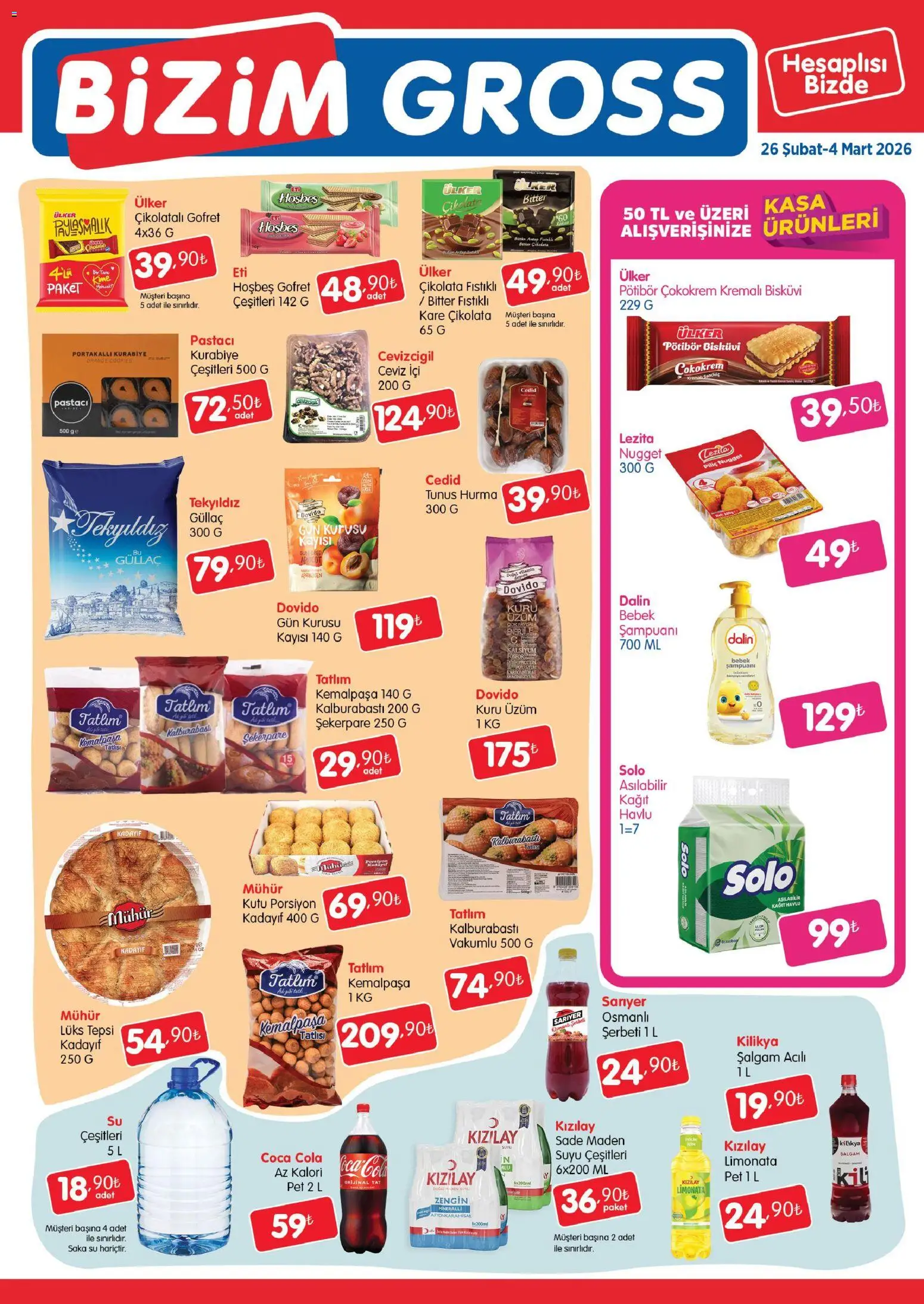 Bizim Toptan - Bizim Gross Fırsat Bülteni - 26.02.2026 tarihinden itibaren geçerlidir | Sayfa: 3 | Ürünler: Limonata, Çikolata, Kağıt havlu, Kasa