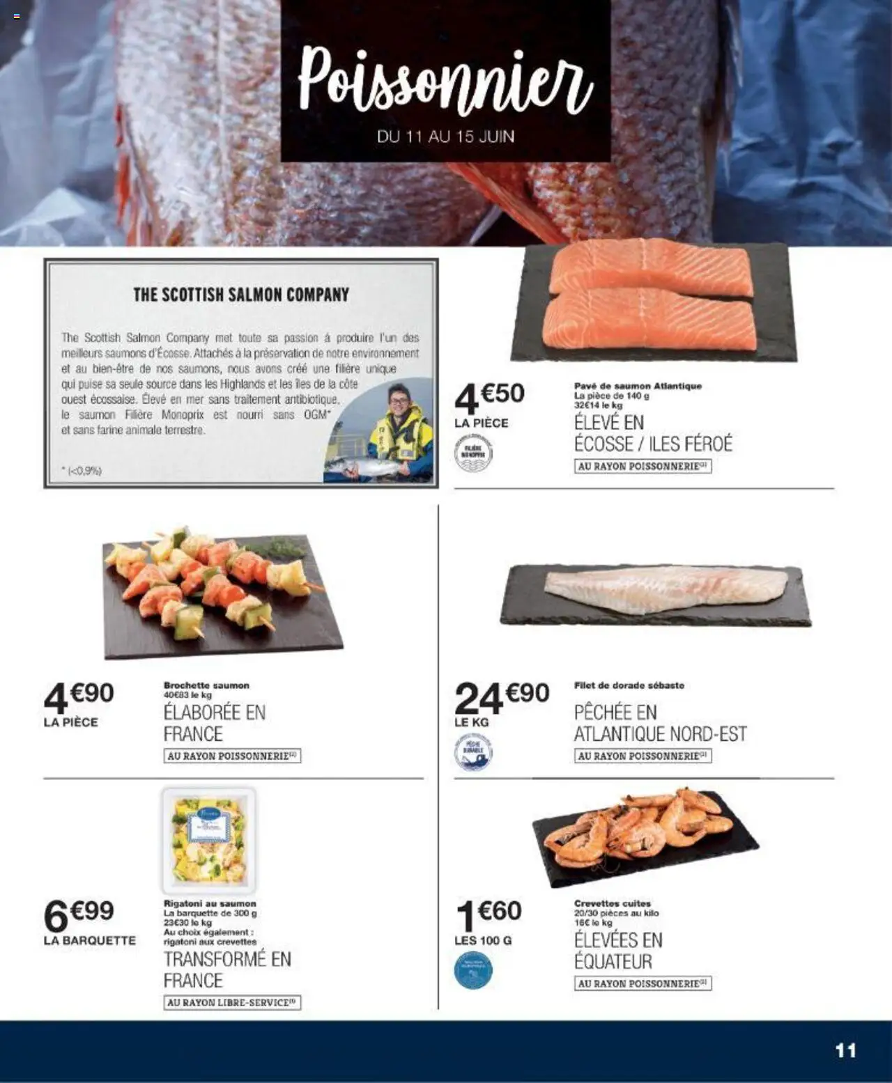  | Page: 11 | Produits: Pavé de saumon, Farine, Crevettes, Thé