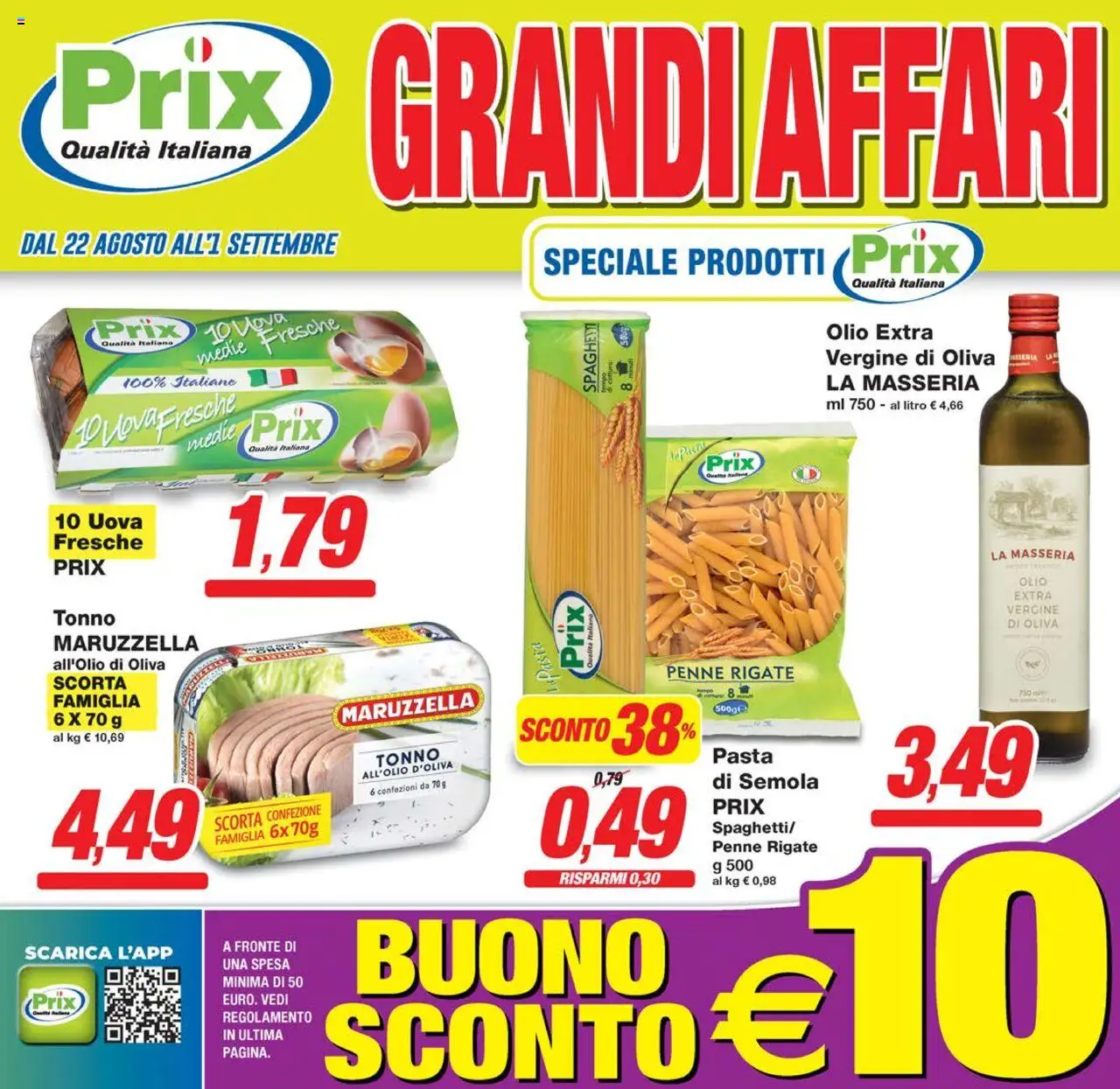 Volantino Prix del 22.08.2025 | Pagina: 1 | Prodotti: Uova, Olio, Tonno, Penne