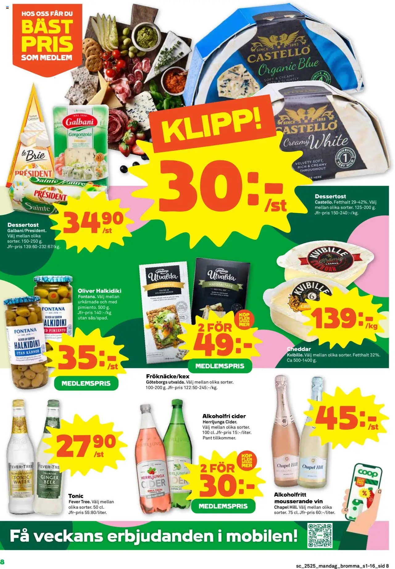 Stora Coop reklamblad aktuell från 16.06.2025 | Sida: 8 | Produkter: Oliver, Cheddar, Vin, Cider