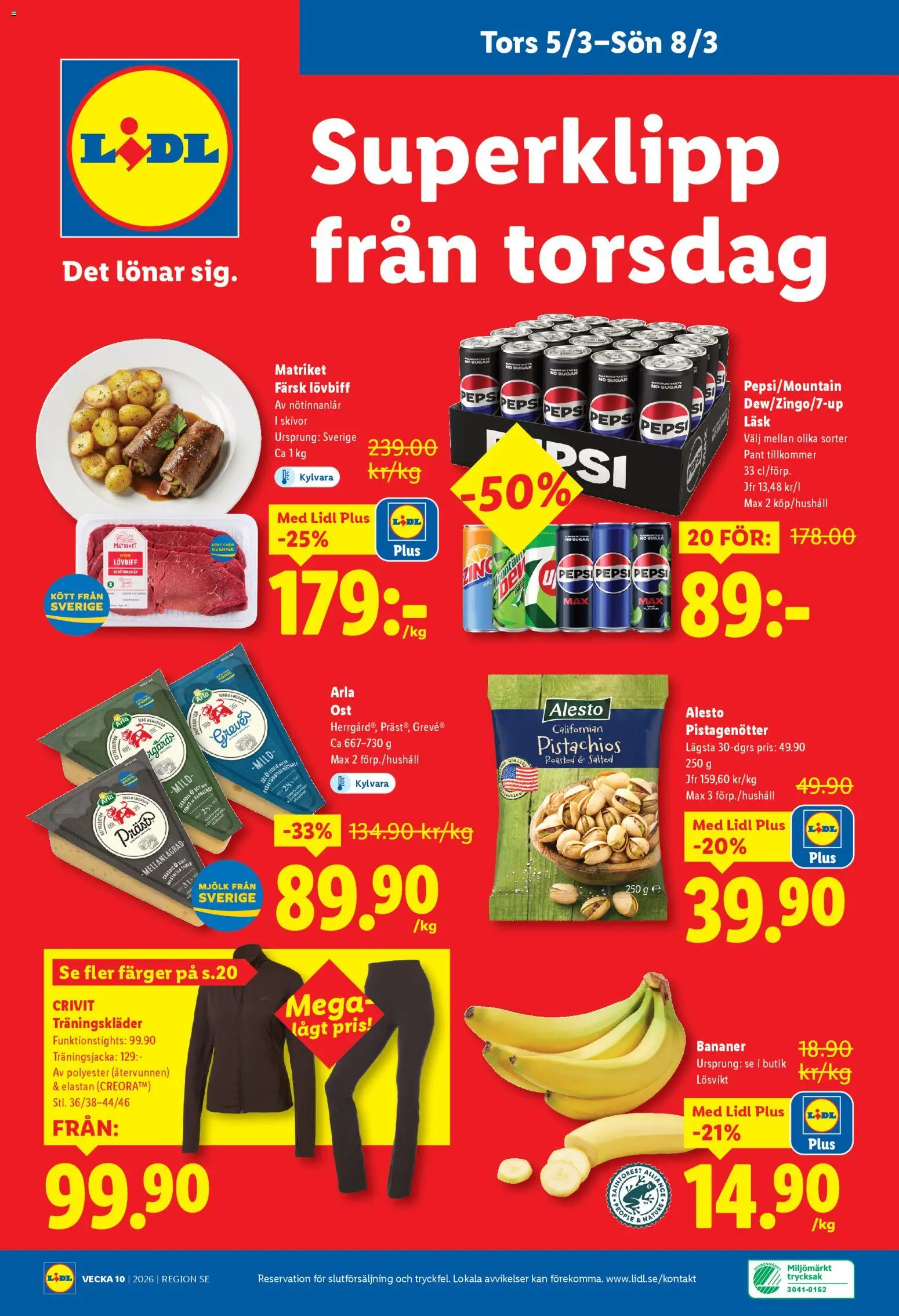 Lidl reklamblad aktuell från 02.03.2026 | Sida: 29 | Produkter: Pepsi, Lövbiff, Mjölk, Bananer