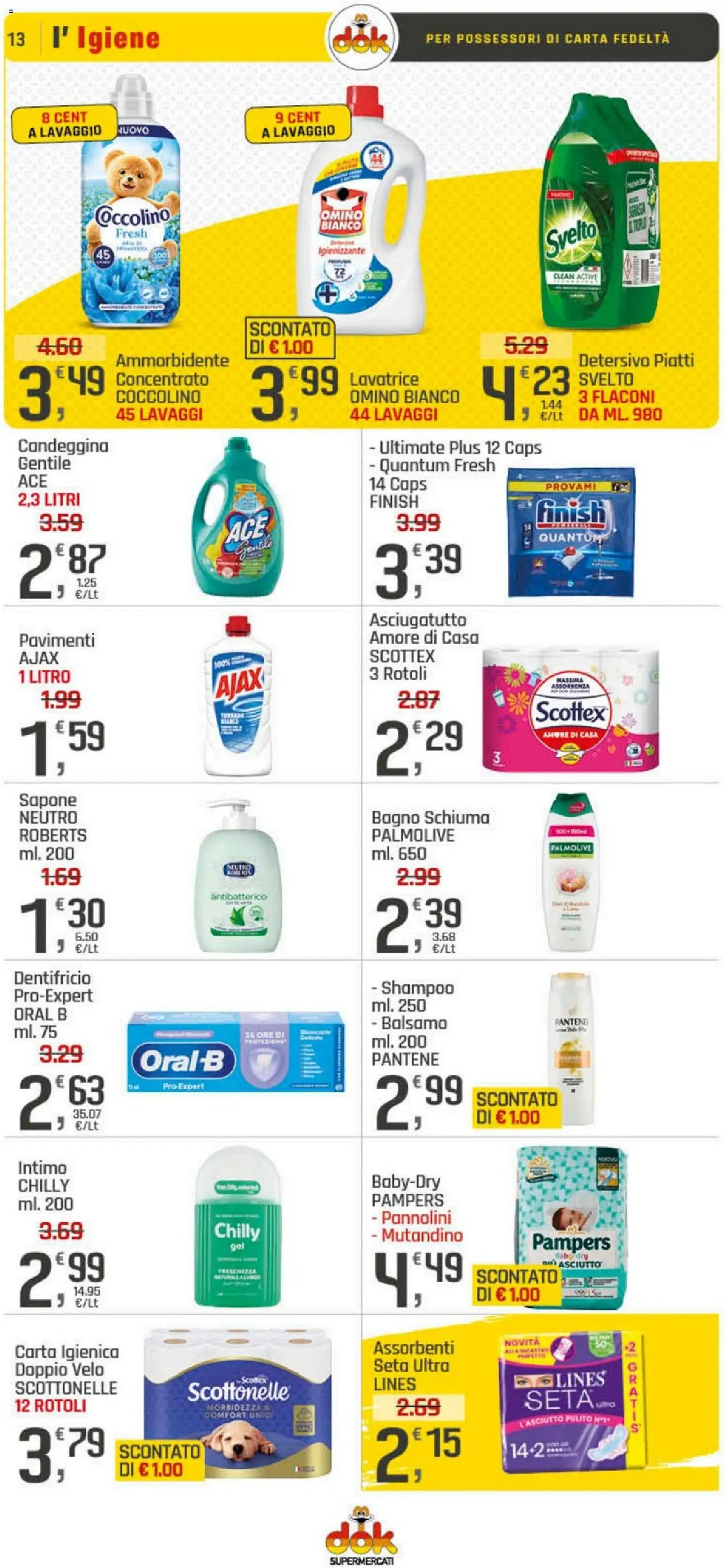 Volantino DOK del 05.02.2026 | Pagina: 13 | Prodotti: Sapone, Dentifricio, Ammorbidente, Lavatrice
