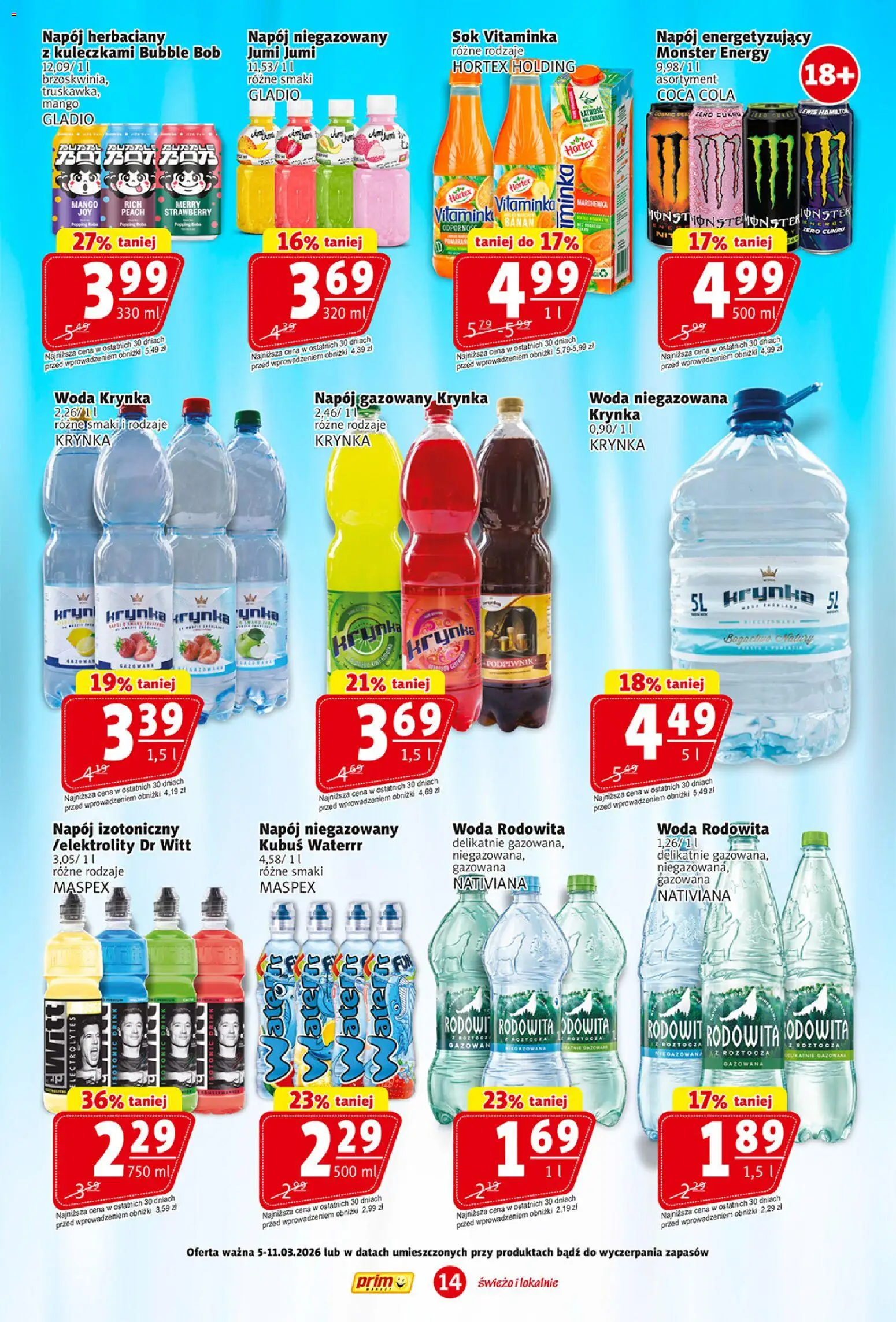Prim Market gazetka od 05.03.2026 | Strona: 14 | Produkty: Coca cola, Bób, Woda niegazowana, Woda