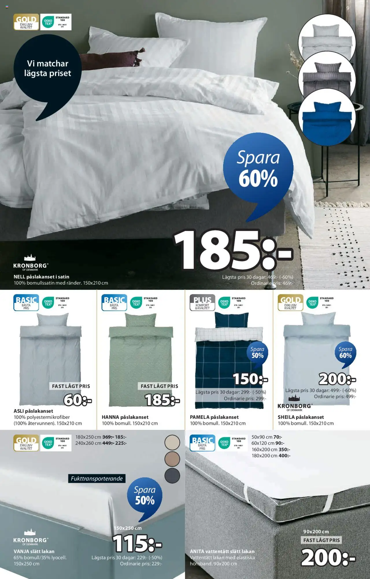 JYSK reklamblad aktuell från 09.06.2025 | Sida: 9 | Produkter: Lakan, Påslakanset