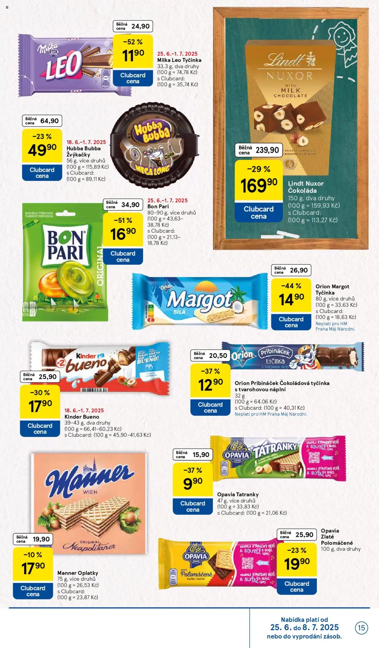 Tesco leták - Hypermarket od 25.06.2025 | Strana: 15 | Produkty: Tatranky, Pribináček, Kinder, Milk chocolate