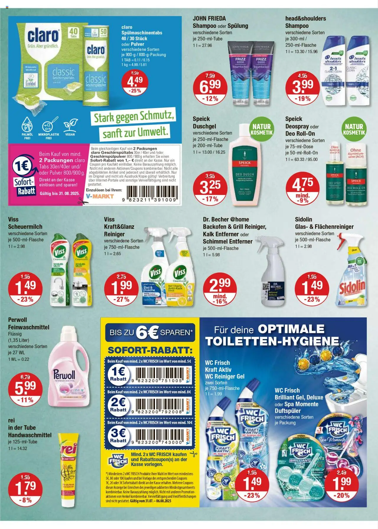 V-Markt - Hallertau/Oberpfalz - gültig ab dem 31.07.2025 | Seite: 10 | Produkte: Dusche, Duschgel, Spülmaschinentabs, Wc frisch