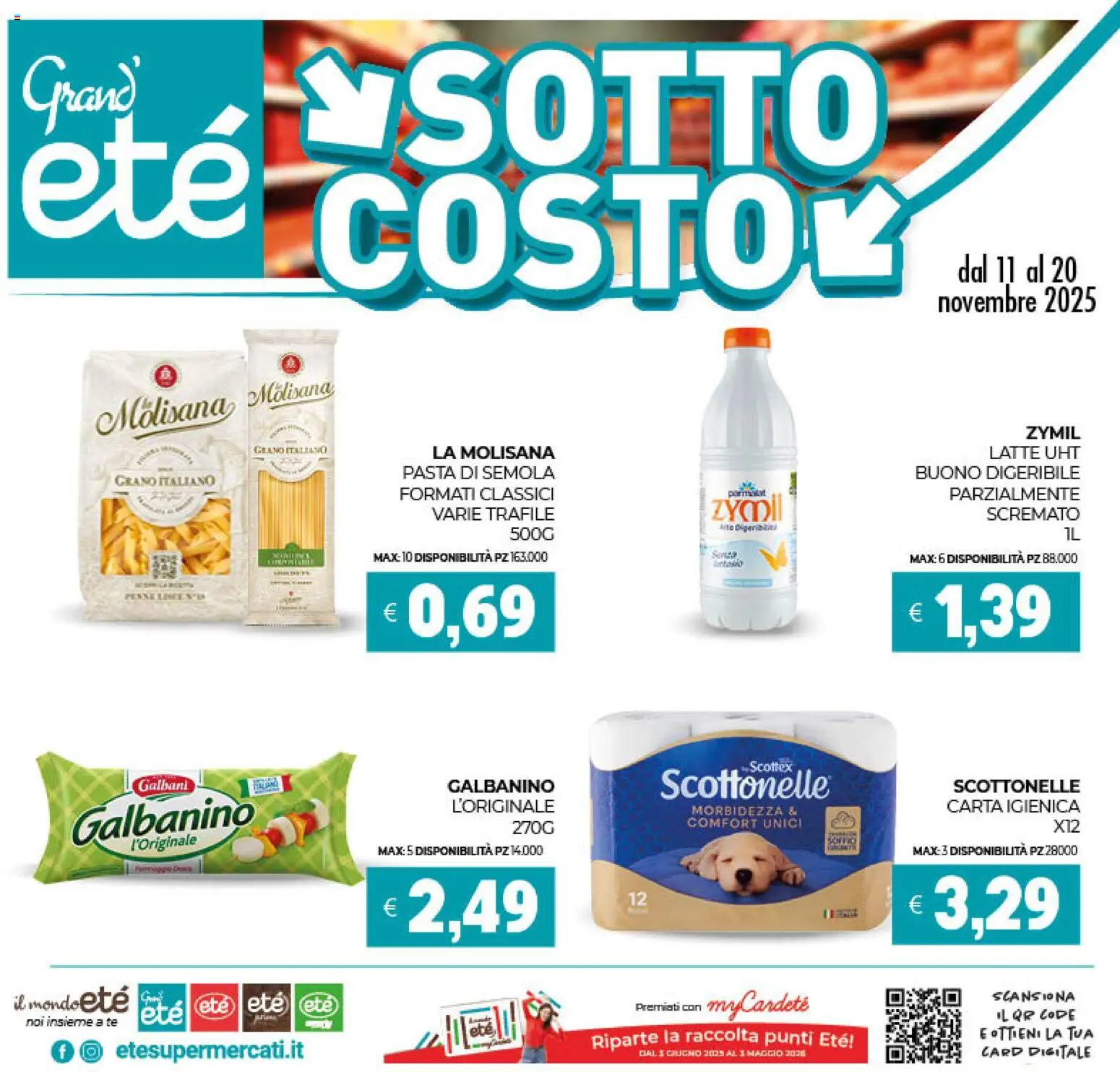 Volantino Eté del 11.11.2025 | Pagina: 1 | Prodotti: Carta igienica, Tè, Latte, Pasta