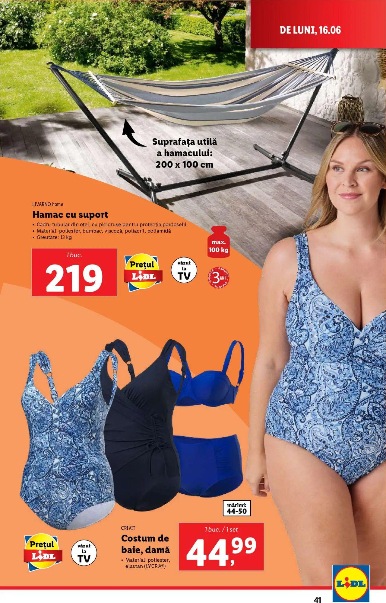 Catalog Lidl – valabil de la 16.06.2025 | Pagină: 41 | Produse: Hamac, Costum