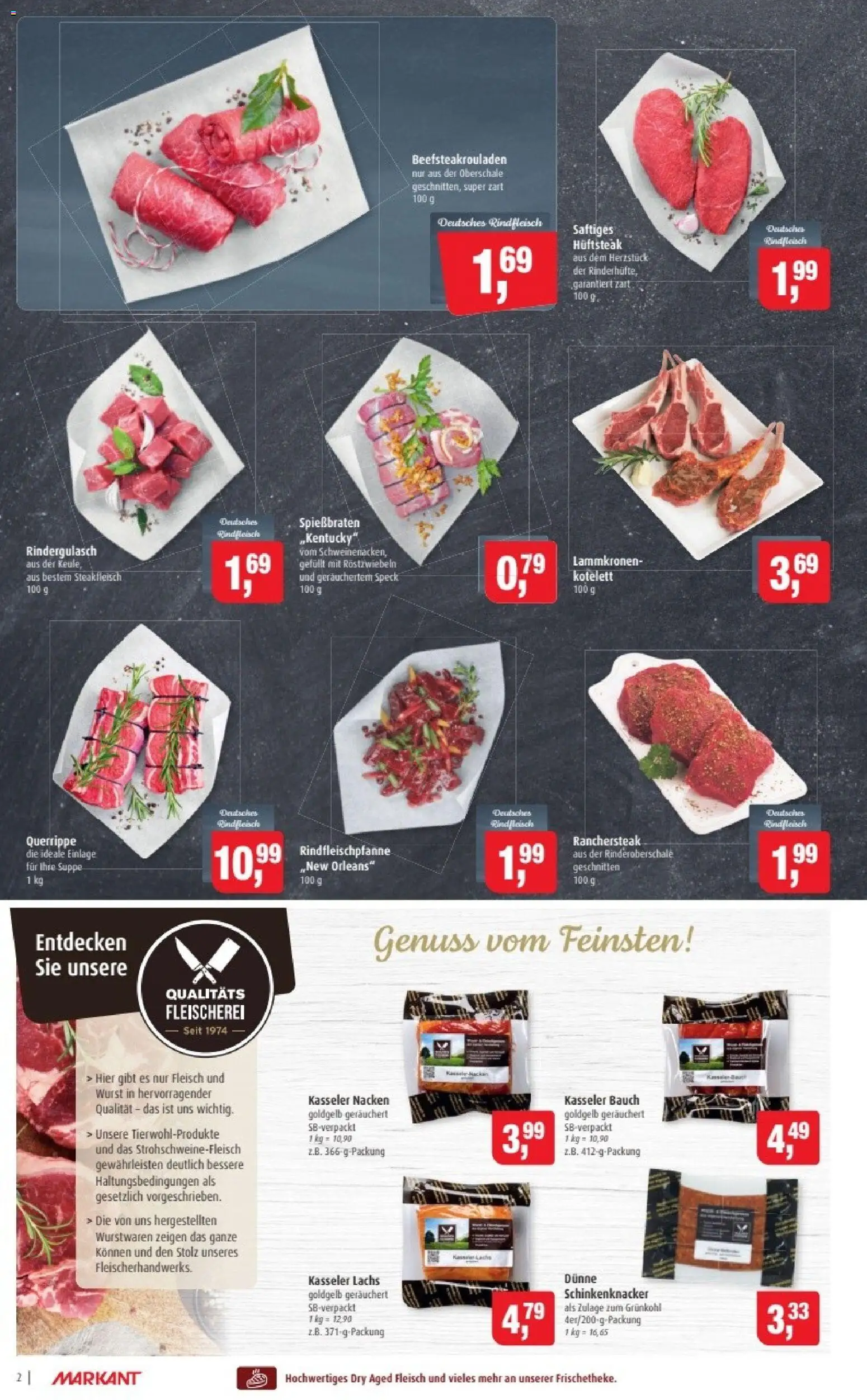 Markant Prospekt 	 – gültig ab 12.01.2026 | Seite: 2 | Produkte: Rindergulasch, Lachs, Wurst, Rindfleisch