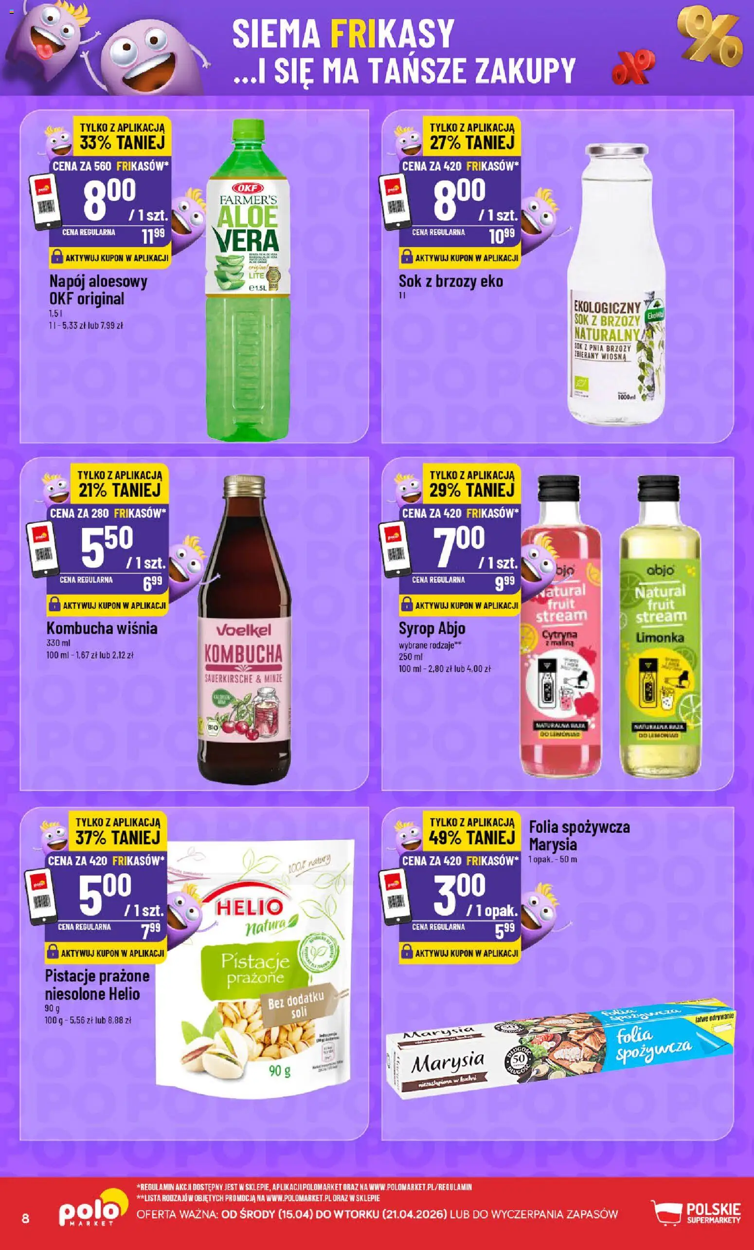 POLOmarket gazetka - Frikasowe Hity od 15.04.2026 | Strona: 8 | Produkty: Limonka, Sok z brzozy, Folia spożywcza, Kombucha