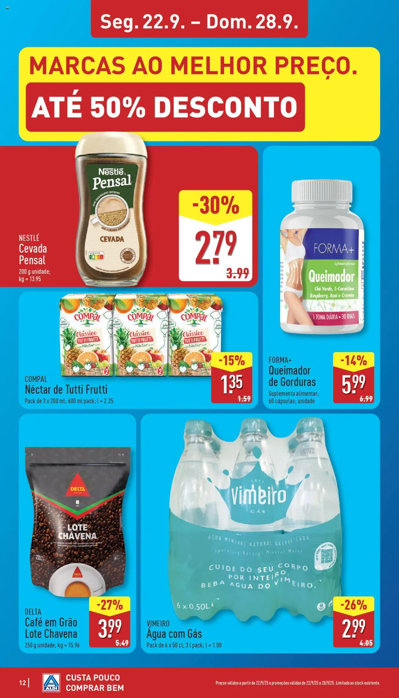 Aldi folheto │ válido de 22.09.2025 | Página: 12 | Produtos: Açai, Nestlé, Chá, Água mineral