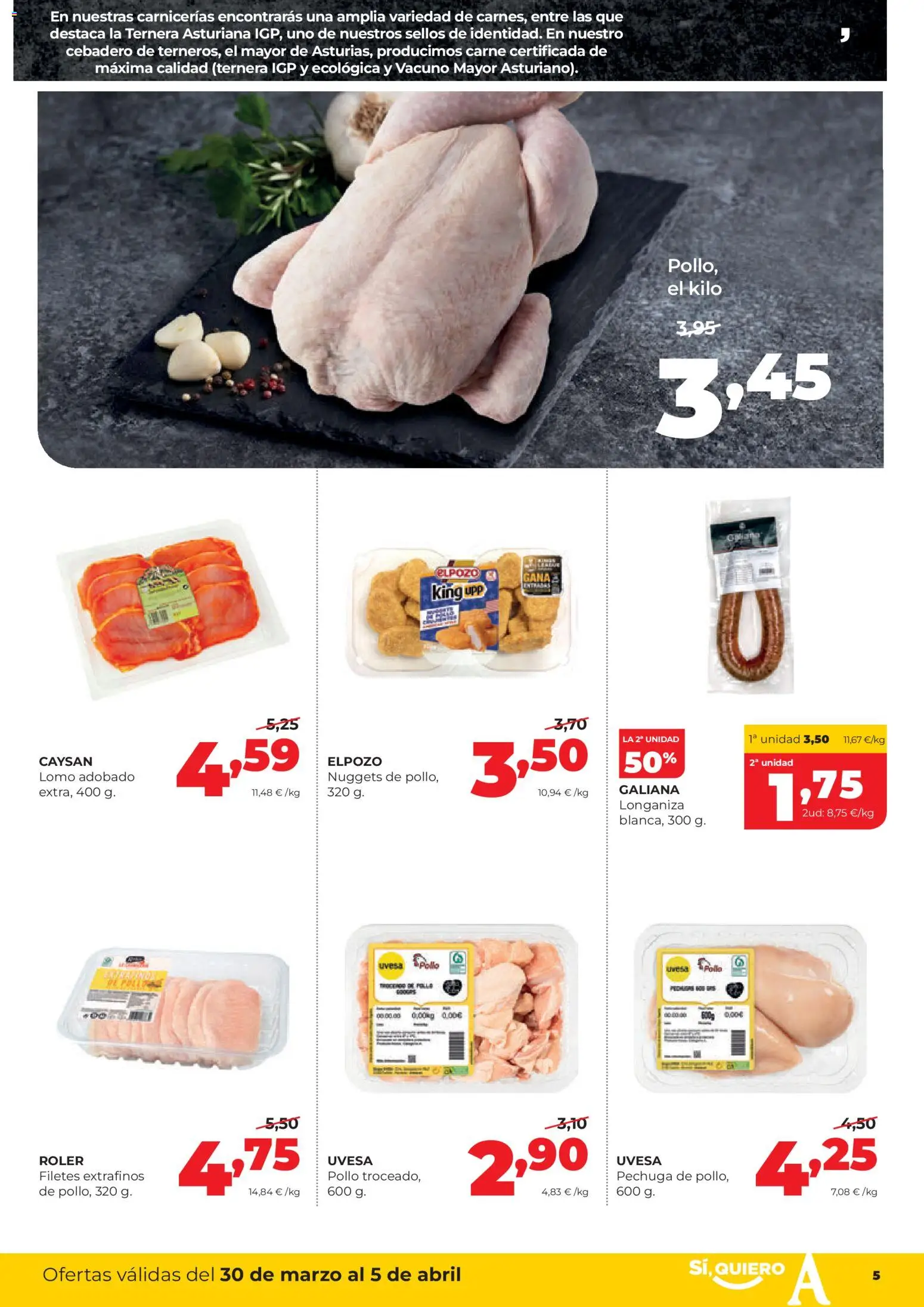 Alimerka folleto Asturias │ válido desde el 30.03.2026 | Página: 5 | Productos: Longaniza, Nuggets