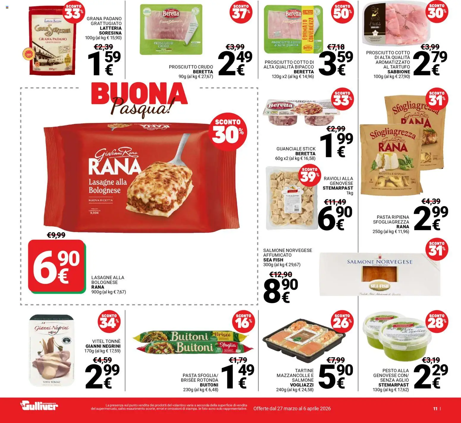 Volantino Gulliver del 27.03.2026 | Pagina: 11 | Prodotti: Salmone, Pasta, Pesto, Ricotta