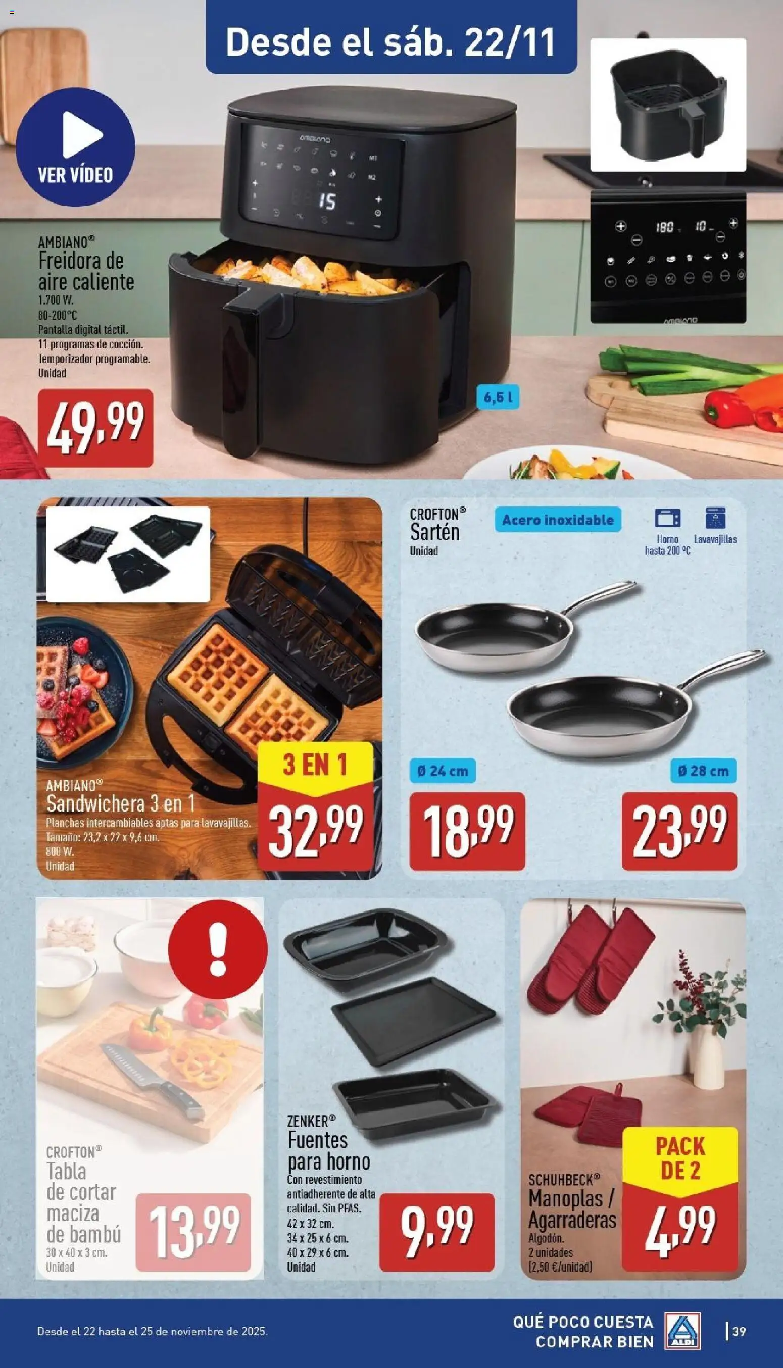 Aldi folleto Baleares │ válido desde el 17.11.2025 | Página: 39 | Productos: Tabla de cortar, Pan, Sandwichera, Freidora