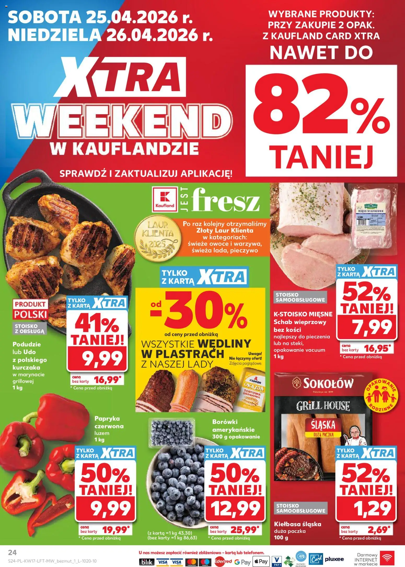Kaufland gazetka od 23.04.2026 | Strona: 24 | Produkty: Kiełbasa, Schab wieprzowy, Papryka czerwona, Wędliny