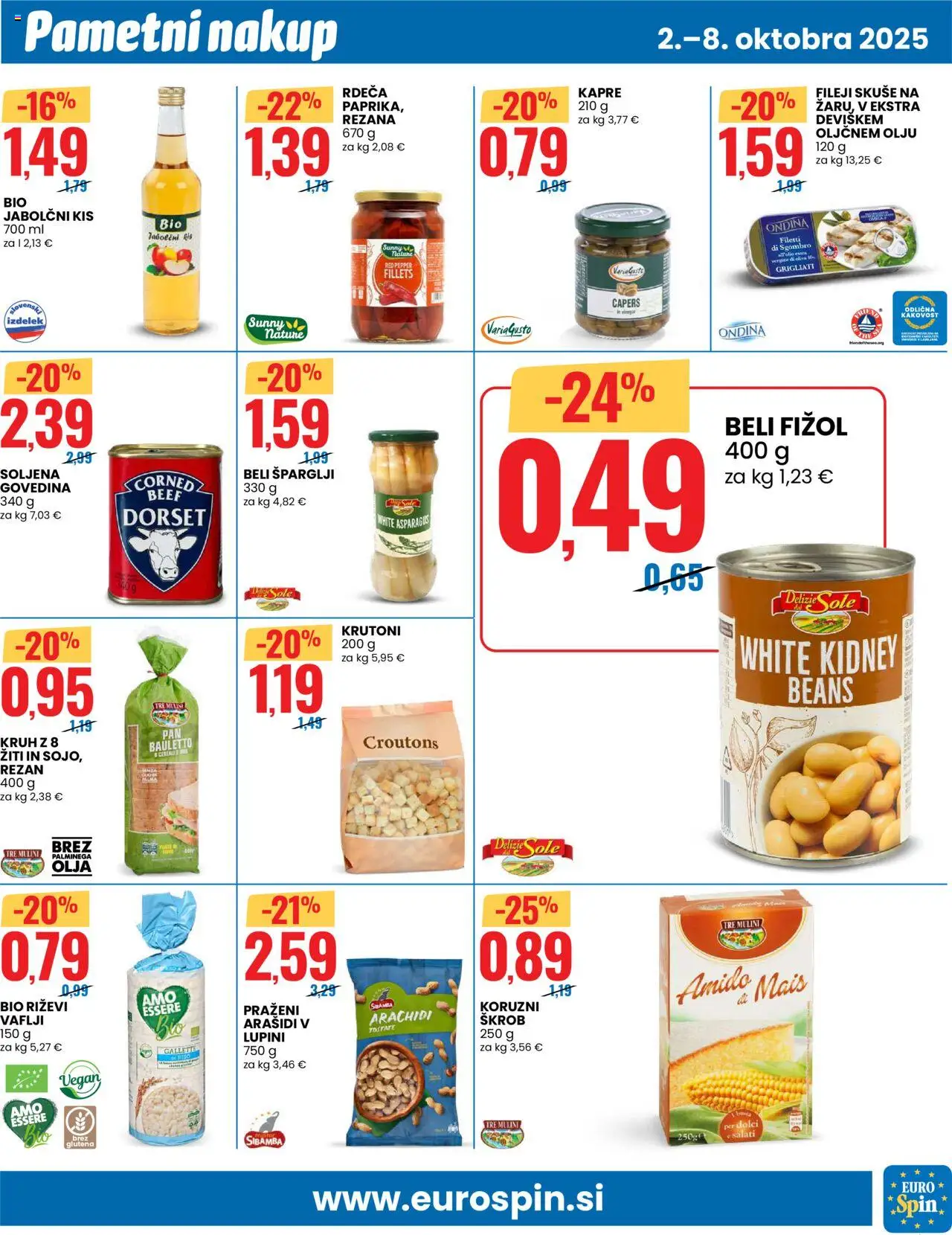 Novi Eurospin katalog ponudbe – veljaven od 02.10.2025 | Stran: 9 | Izdelki: Arašidi, Vaflji, Jabolčni kis, Kruh
