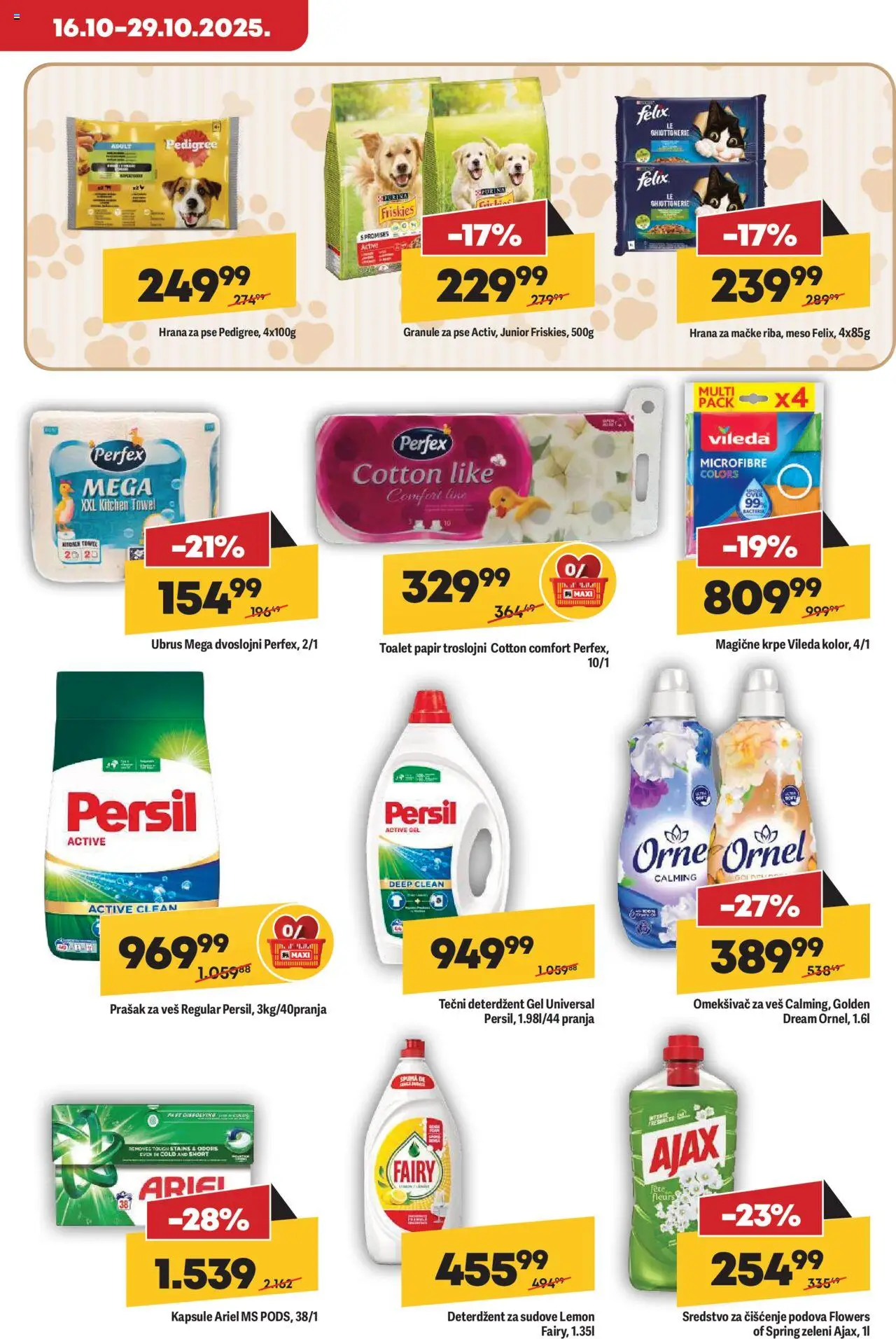 Maxi katalog - važi od 16.10.2025 | Strana: 23 | Proizvode: Ariel, Toalet papir, Hrana za pse, Hrana za mačke