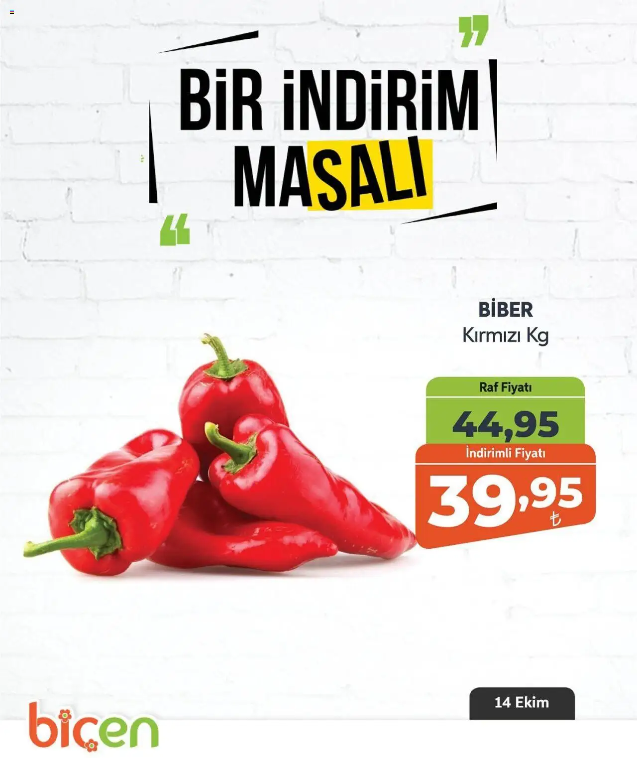 Biçen Market Sebze ve meyve - 14.10.2025 tarihinden itibaren geçerlidir | Sayfa: 14 | Ürünler: Raf, Biber
