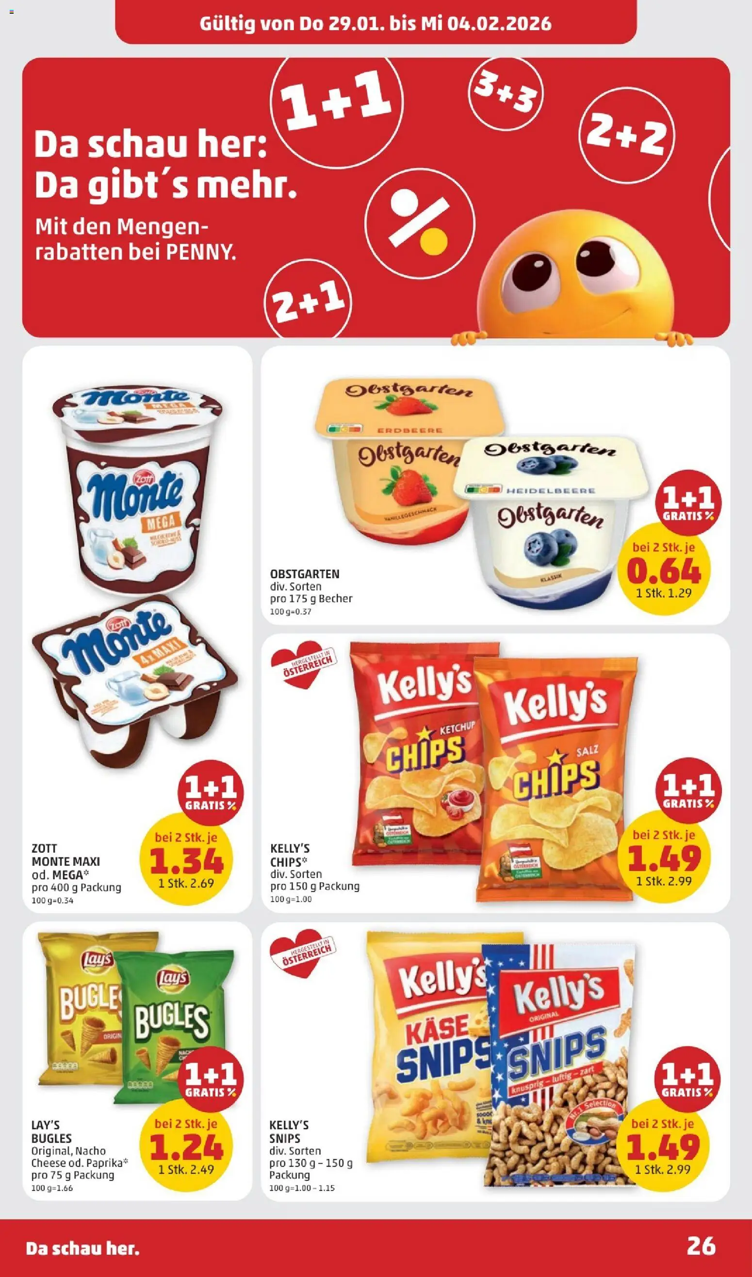 Penny Markt Flugblatt gültig ab 29.01.2026 | Seite: 26 | Produkte: Chips, Ketchup, Salz, Käse