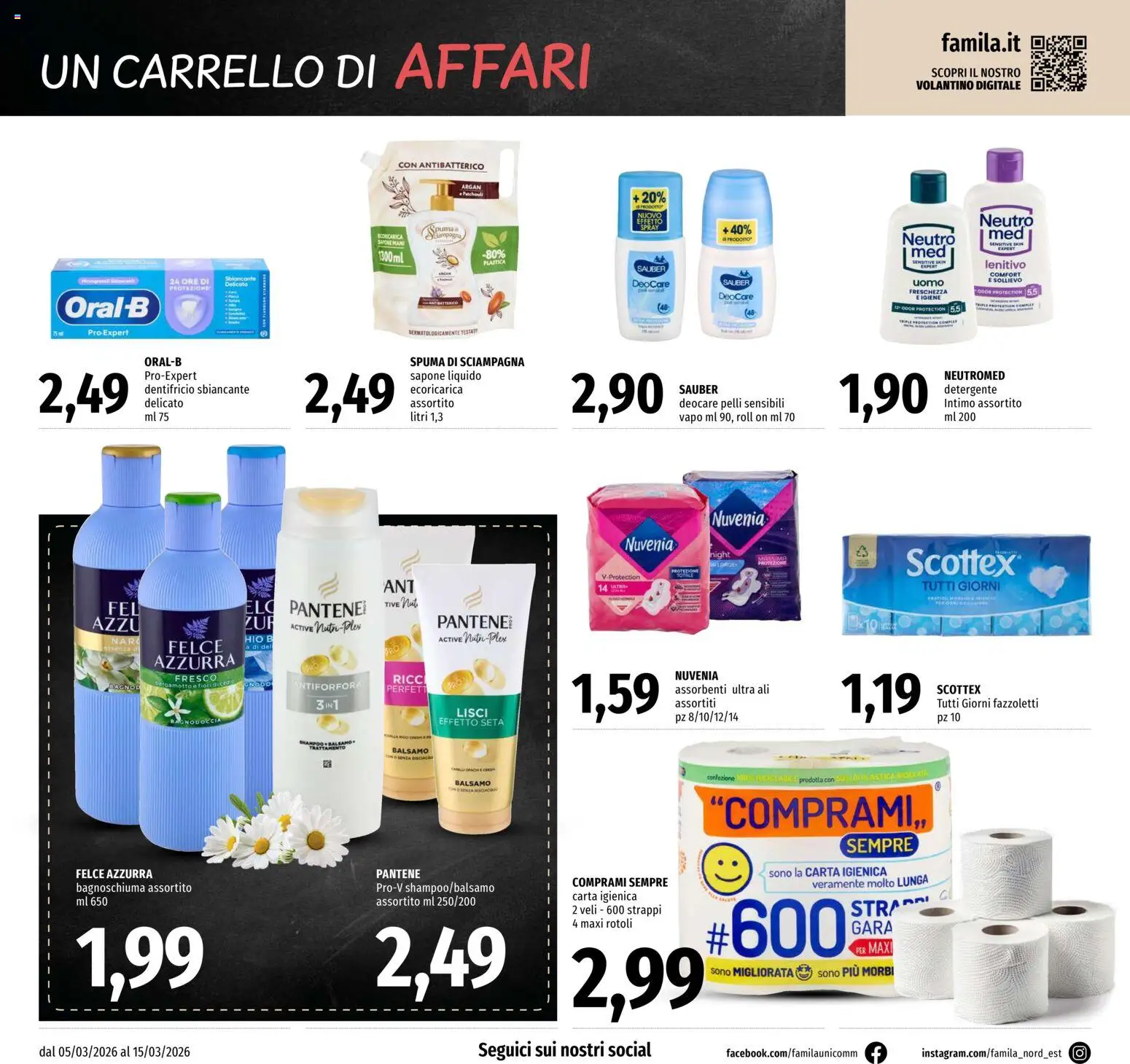 Volantino Famila del 05.03.2026 | Pagina: 20 | Prodotti: Shampoo, Sapone, Detergente, Carrello