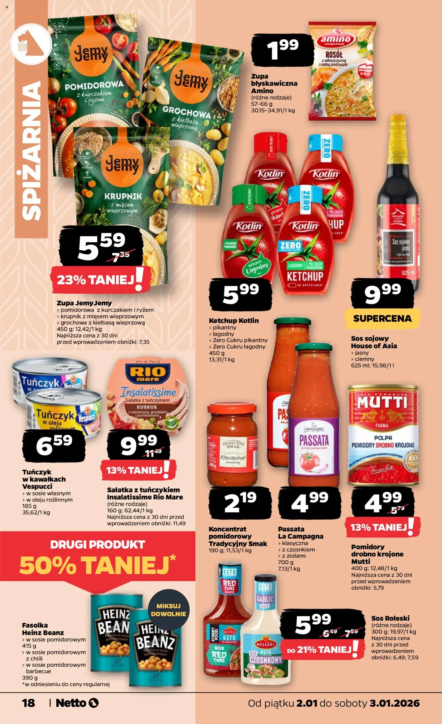 Netto gazetka - Spożywcza od 02.01.2026 | Strona: 18 | Produkty: Sałatka z tuńczykiem, Pomidory, Sałatka, Sos