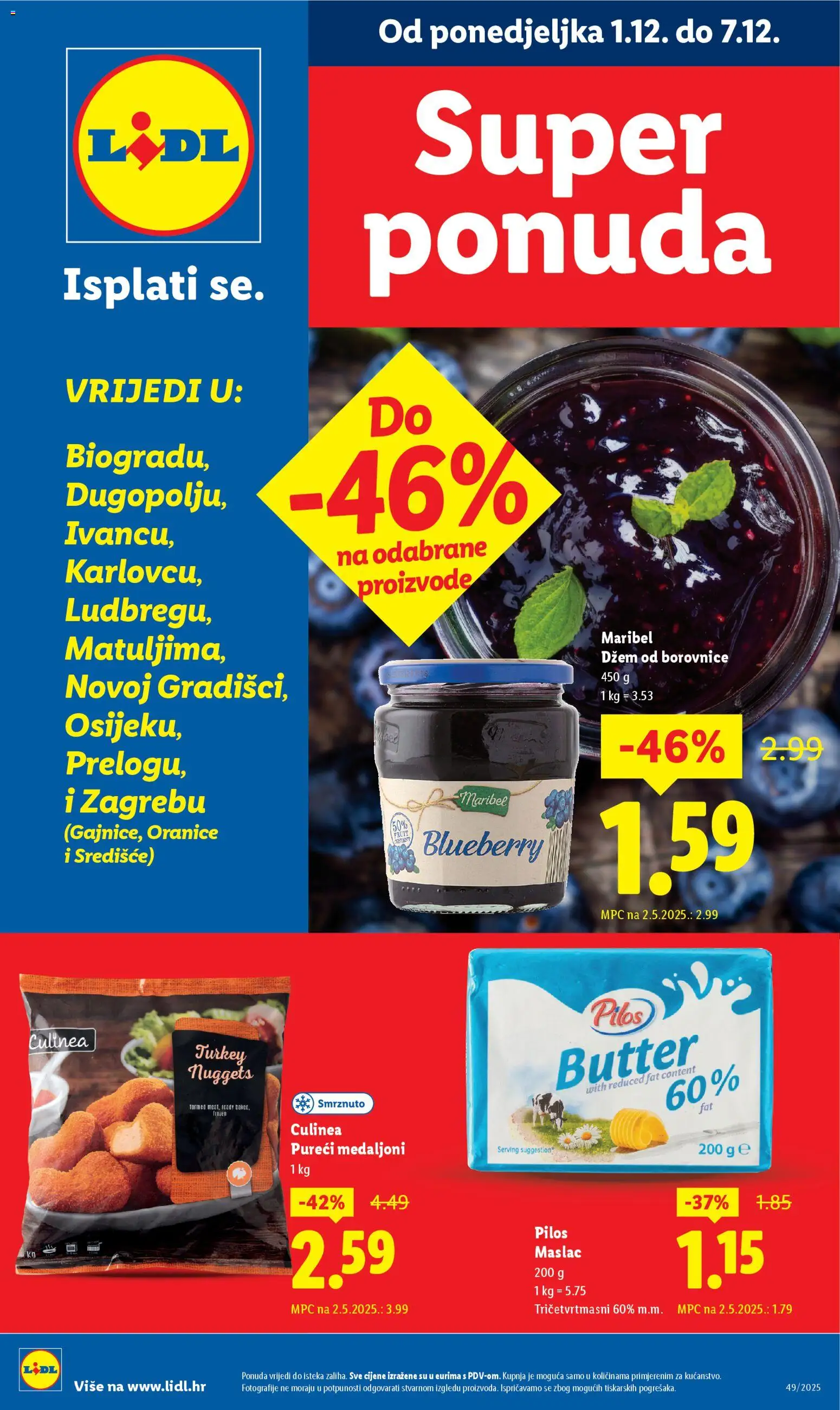 Lidl katalog | vrijedi od 01.12.2025 | Stranica: 1 | Proizvodi: Maslac, Džem, Borovnice